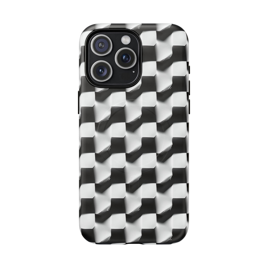 Monochrome Grid - iPhone 15 Pro Max MagSafe Phone Case - Bold, Modern Black & White Design