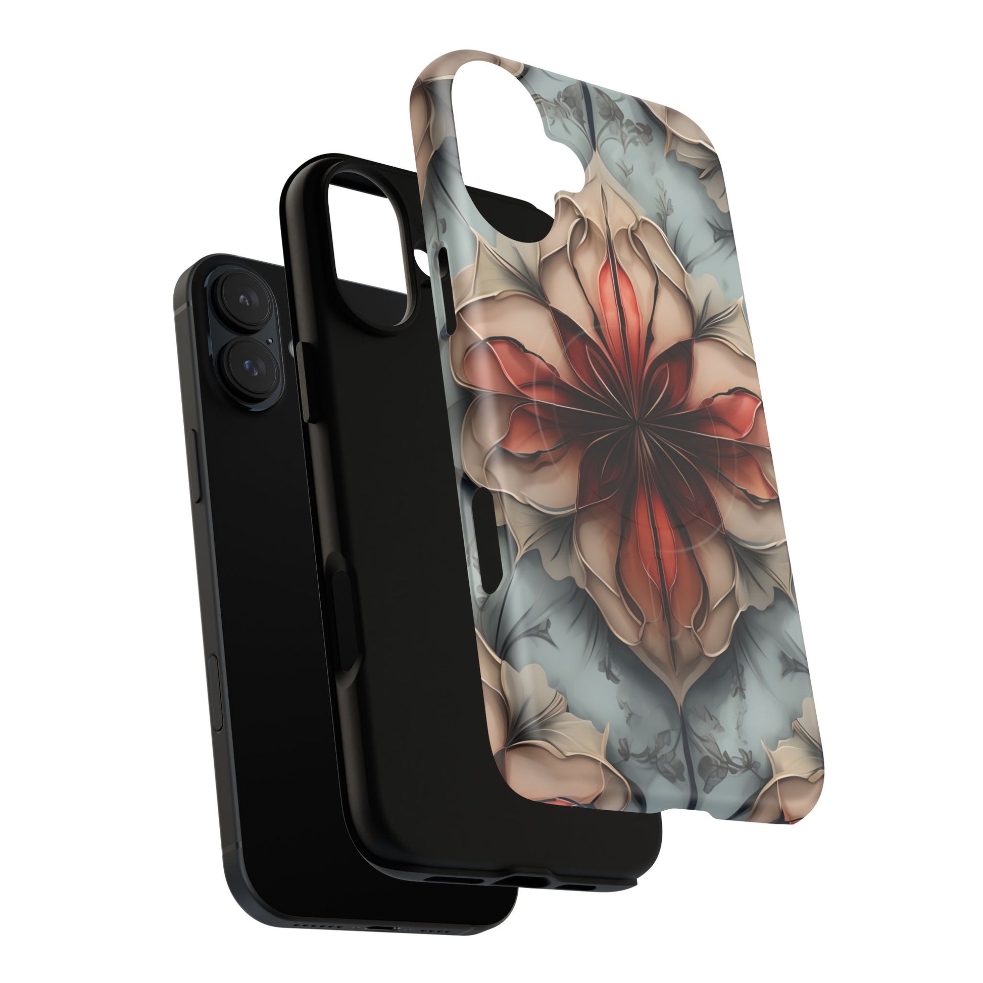 Ember Bloom - Kaleidoscope Collection Artistic Floral iPhone 16 Plus MagSafe Phone Case - Fiery Symmetrical Design