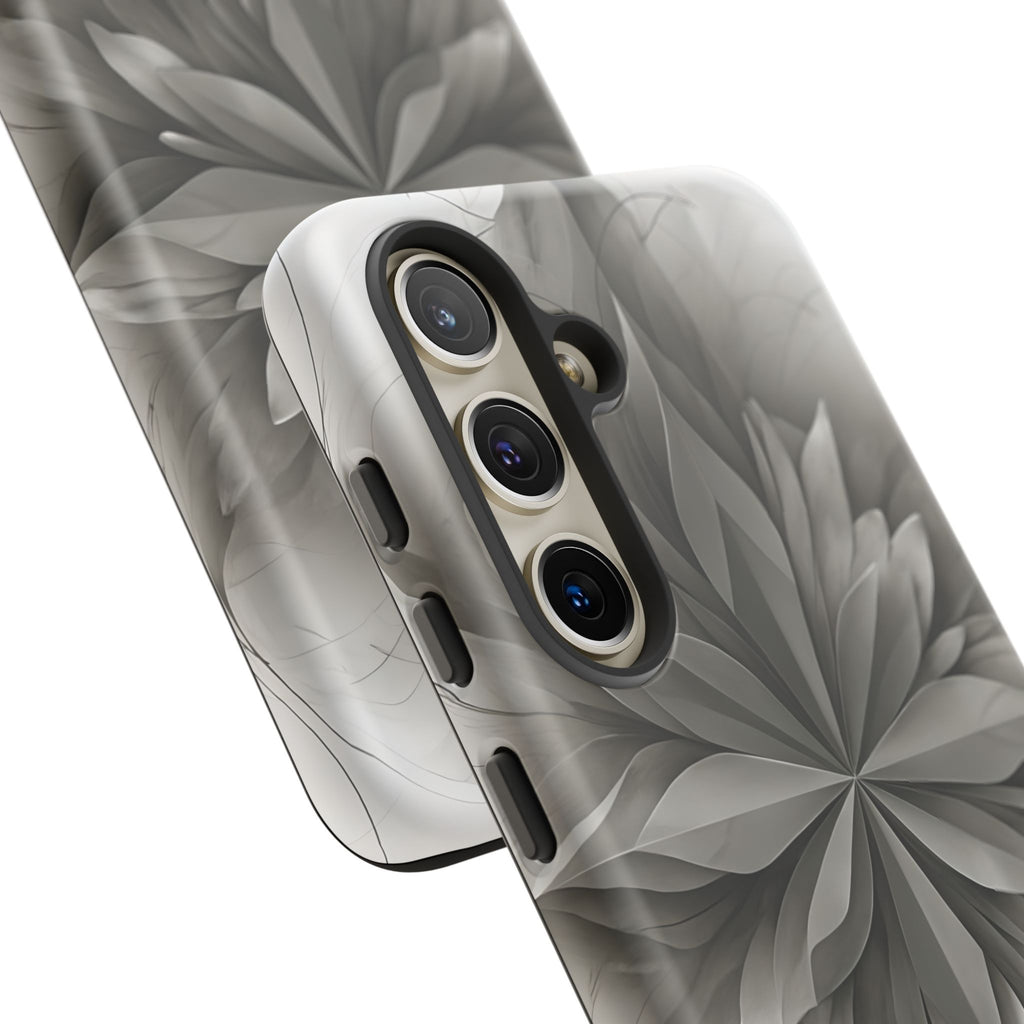 Silver Lotus - Elegant Monochrome Floral Samsung Galaxy S24 Tough Phone Case - Modern Lotus Design