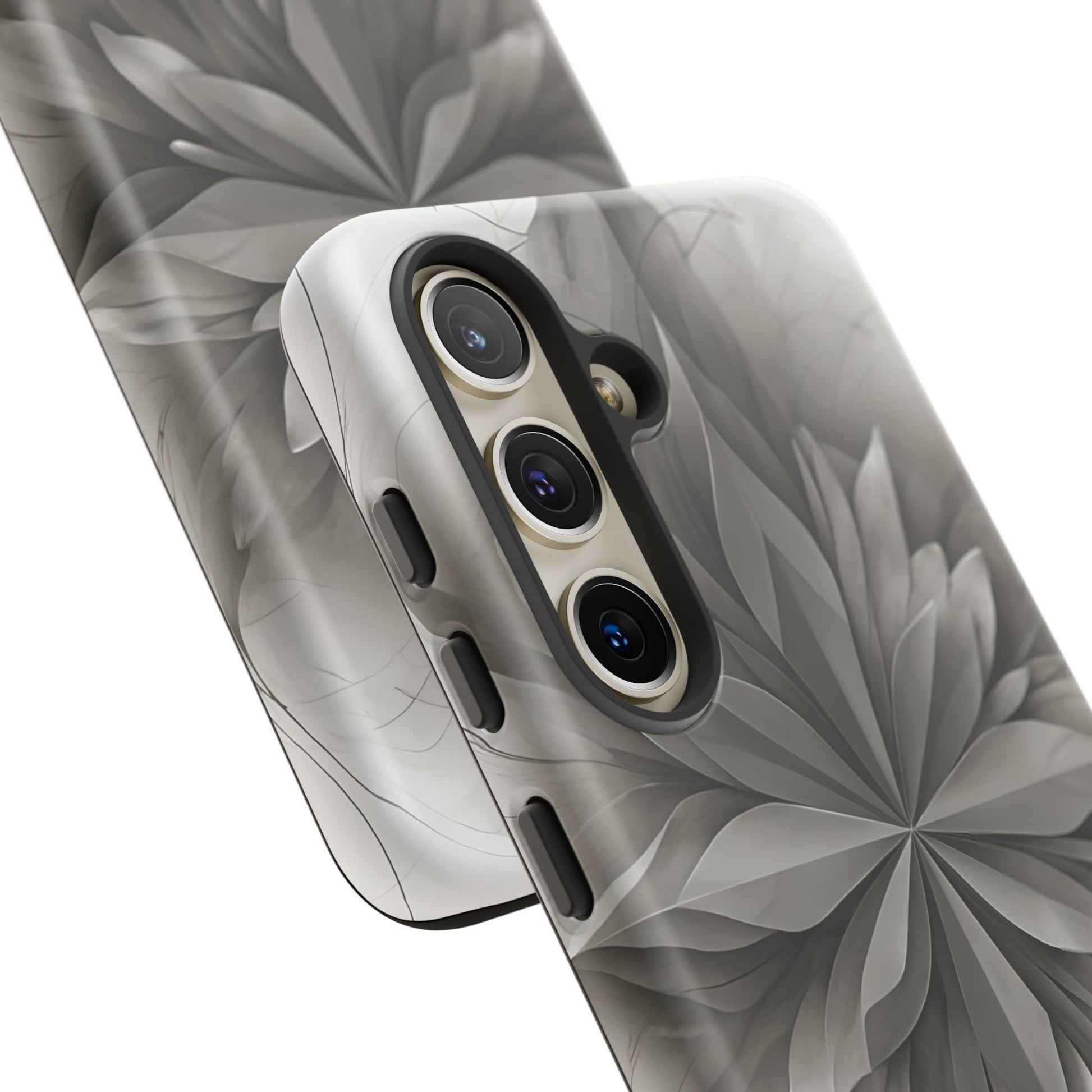 Silver Lotus - Elegant Monochrome Floral Samsung Galaxy S24 Tough Phone Case - Modern Lotus Design