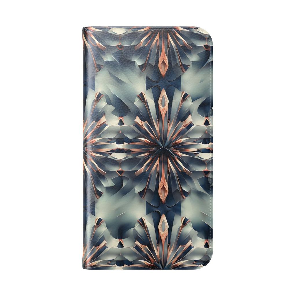 Obsidian Kaleidoscope iPhone 16 Pro Max Wallet Case - Elegant Abstract Flip Cover with Card Slots