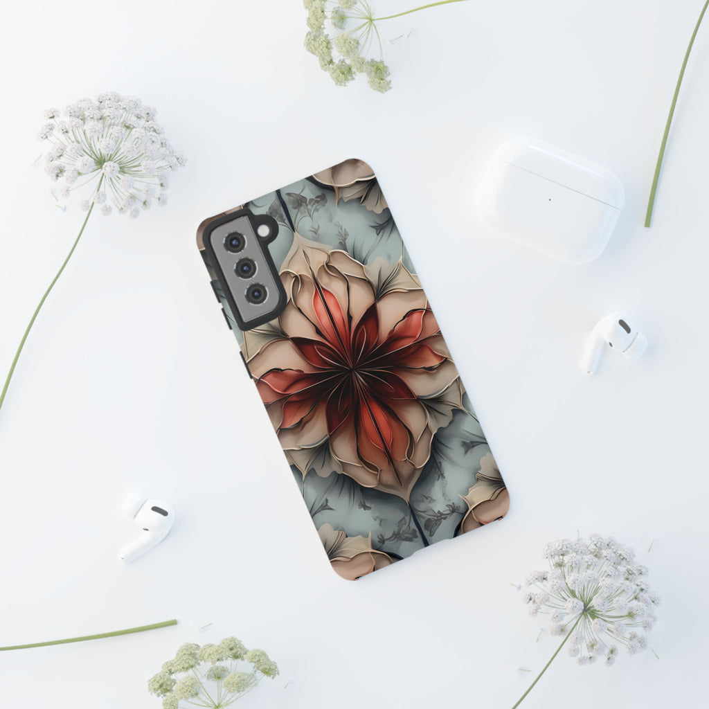 Ember Bloom - Kaleidoscope Collection Artistic Floral - Samsung Galaxy S21 Plus Tough Phone Case - Fiery Symmetrical Design