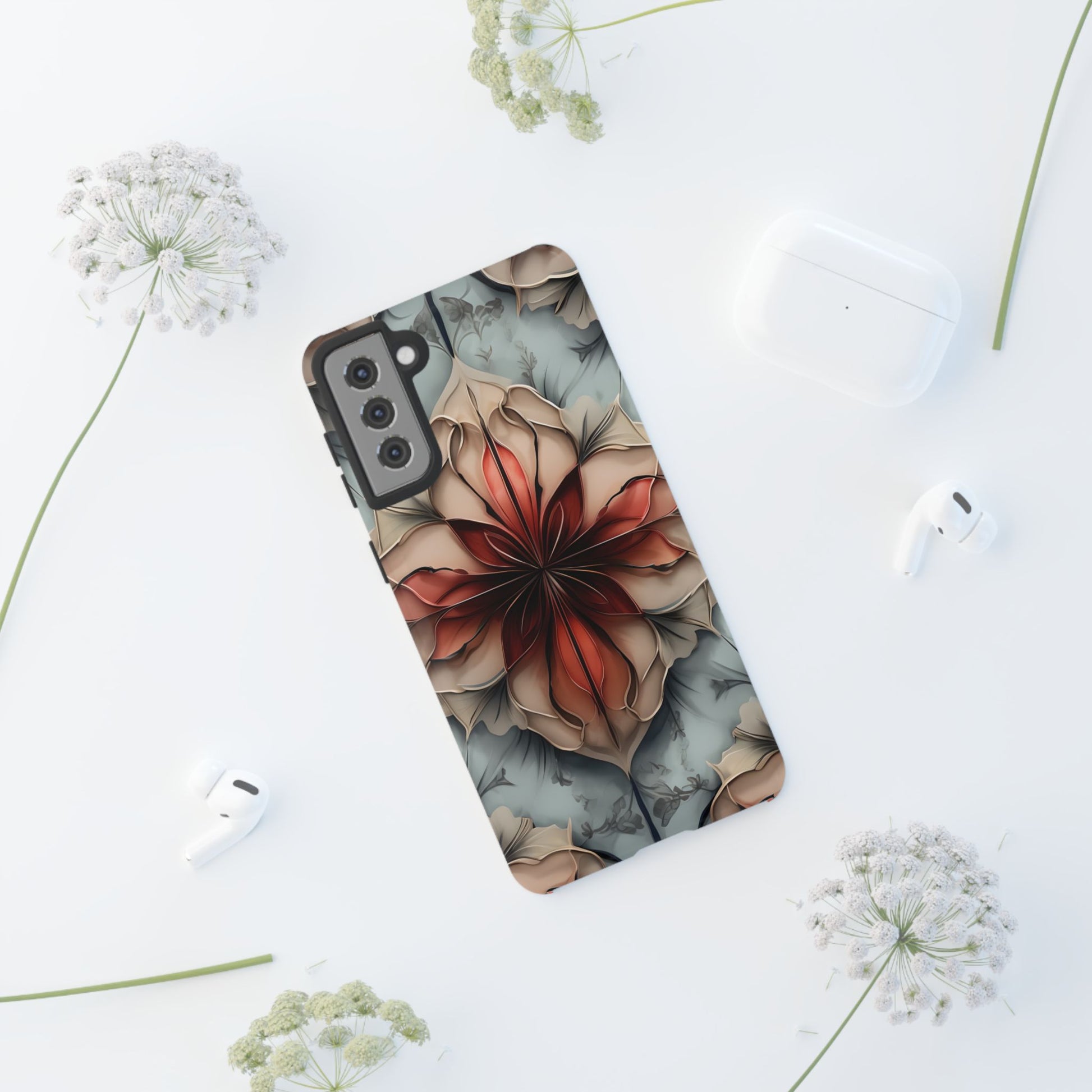 Ember Bloom - Kaleidoscope Collection Artistic Floral - Samsung Galaxy S21 Plus Tough Phone Case - Fiery Symmetrical Design