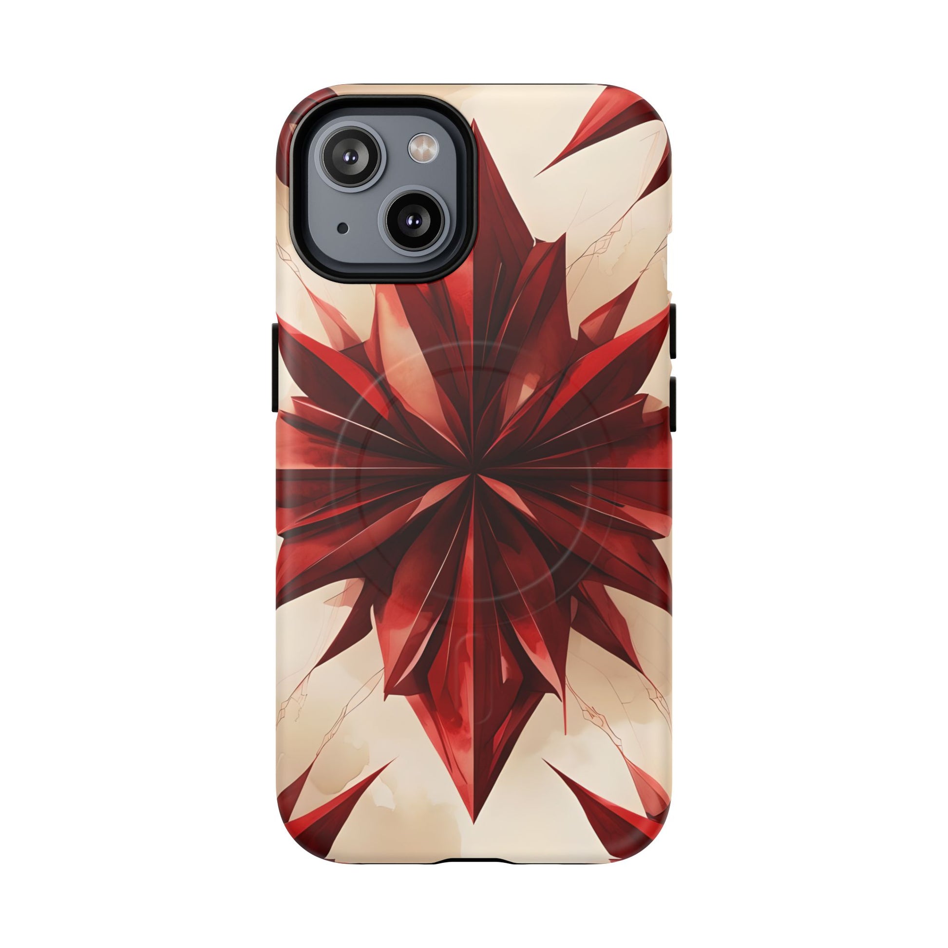 Ruby Compass iPhone 14 MagSafe Phone Case - Bold Red Modern Design