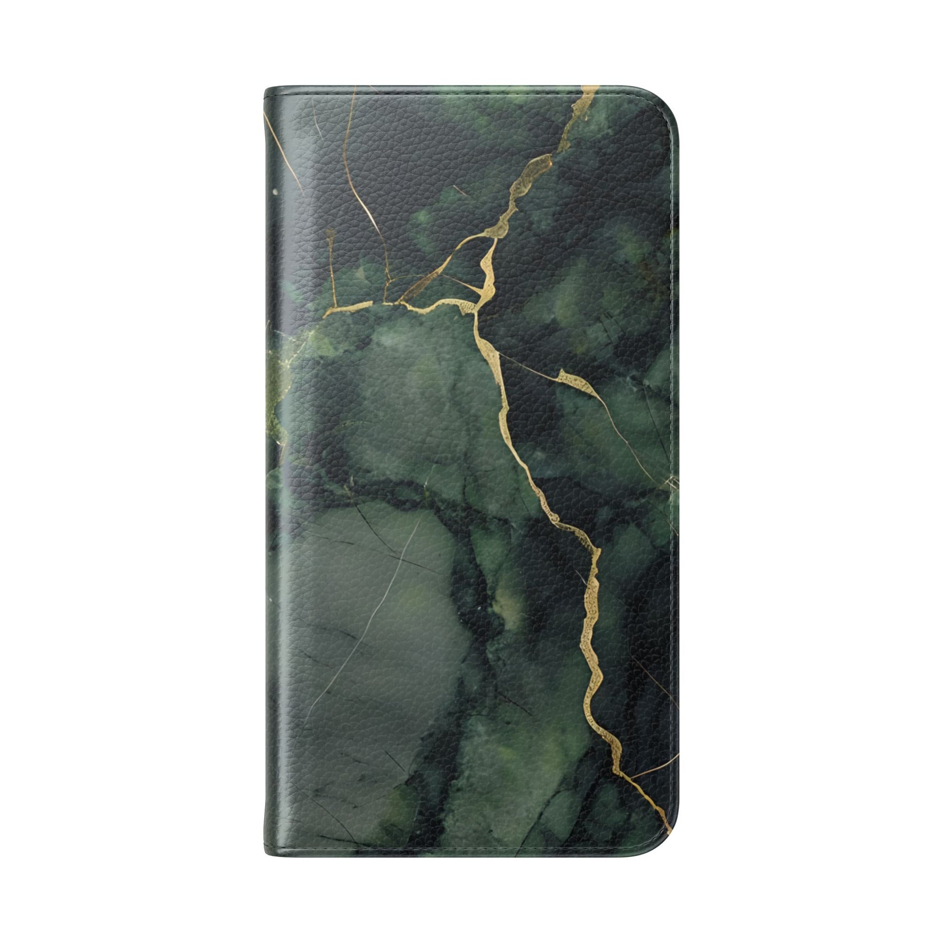 Verdant Vein - Flip Phone Case for Samsung Galaxy S23 Plus - Green and Gold Marble Design