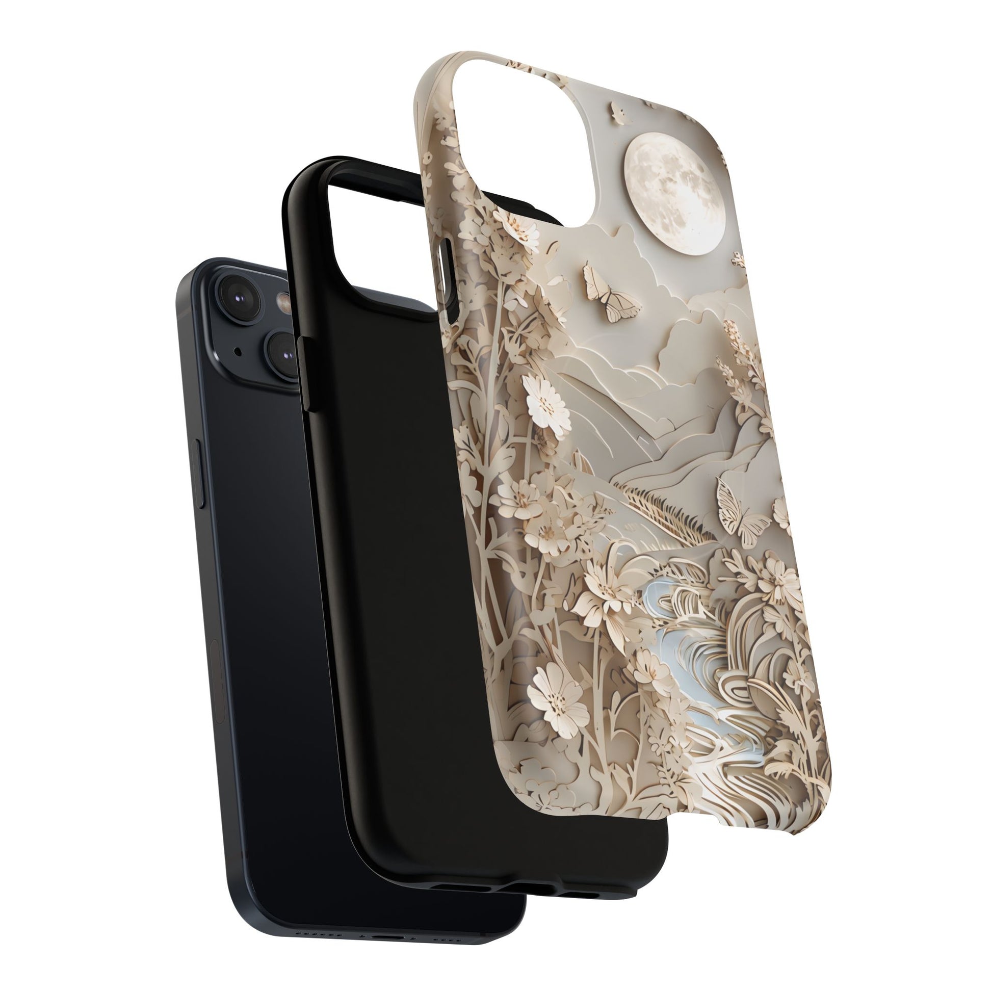 Moonlit Garden - Elegant Neutral Floral iPhone 14 Plus MagSafe Phone Case - Painterly Botanical & Moon Design