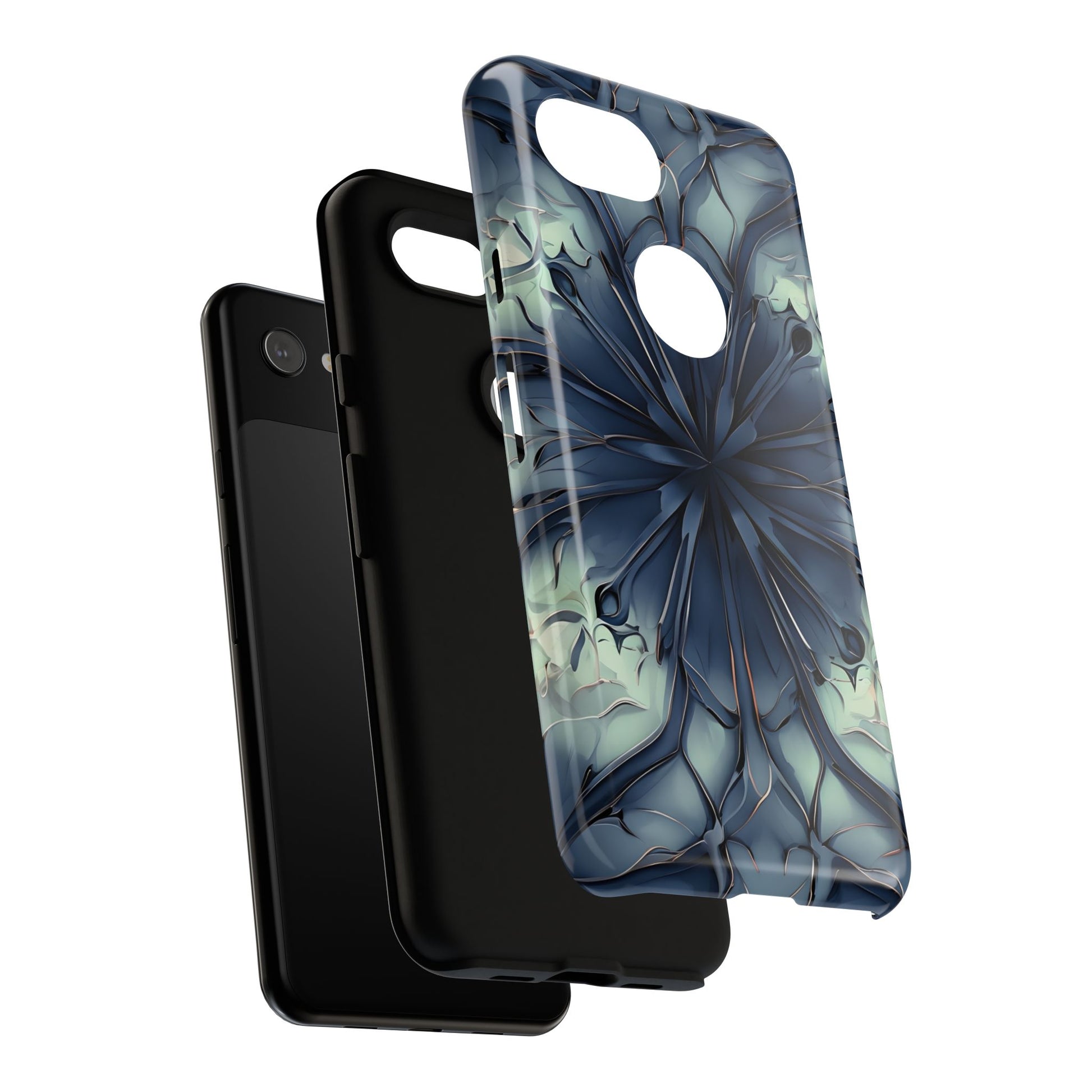 Indigo Mosaic - Artistic Kaleidoscope Collection Artistic Floral - Google Pixel 3a Tough Phone Case - Bold Blue Symmetrical Design