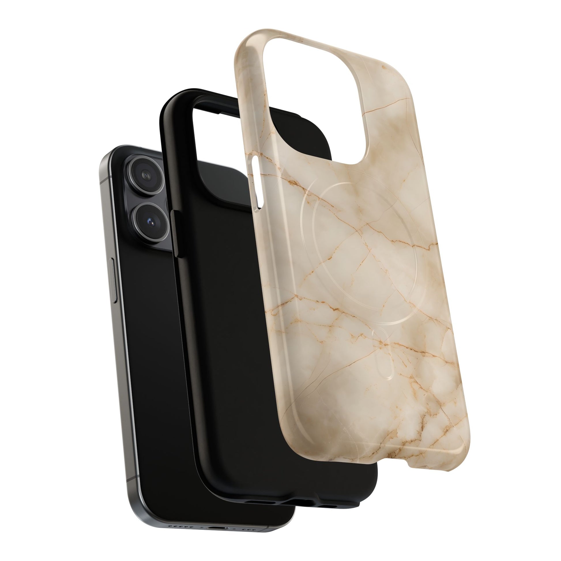 Parchment Mist - iPhone 15 Pro MagSafe Phone Case - Neutral Beige Marble Design
