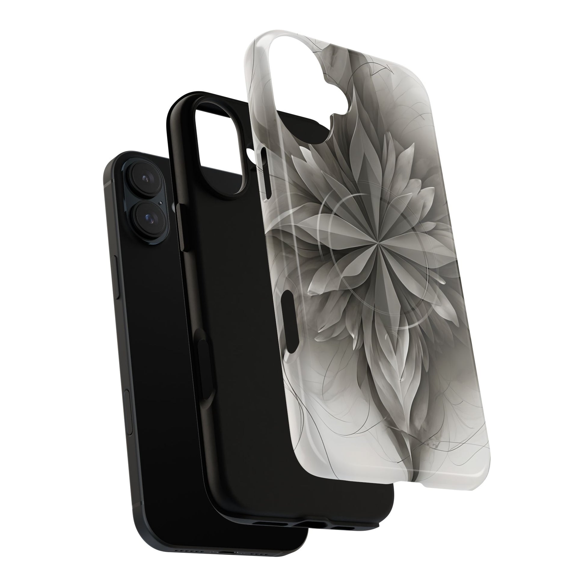 Silver Lotus - Elegant Monochrome Floral iPhone 16 Plus MagSafe Phone Case - Modern Lotus Design
