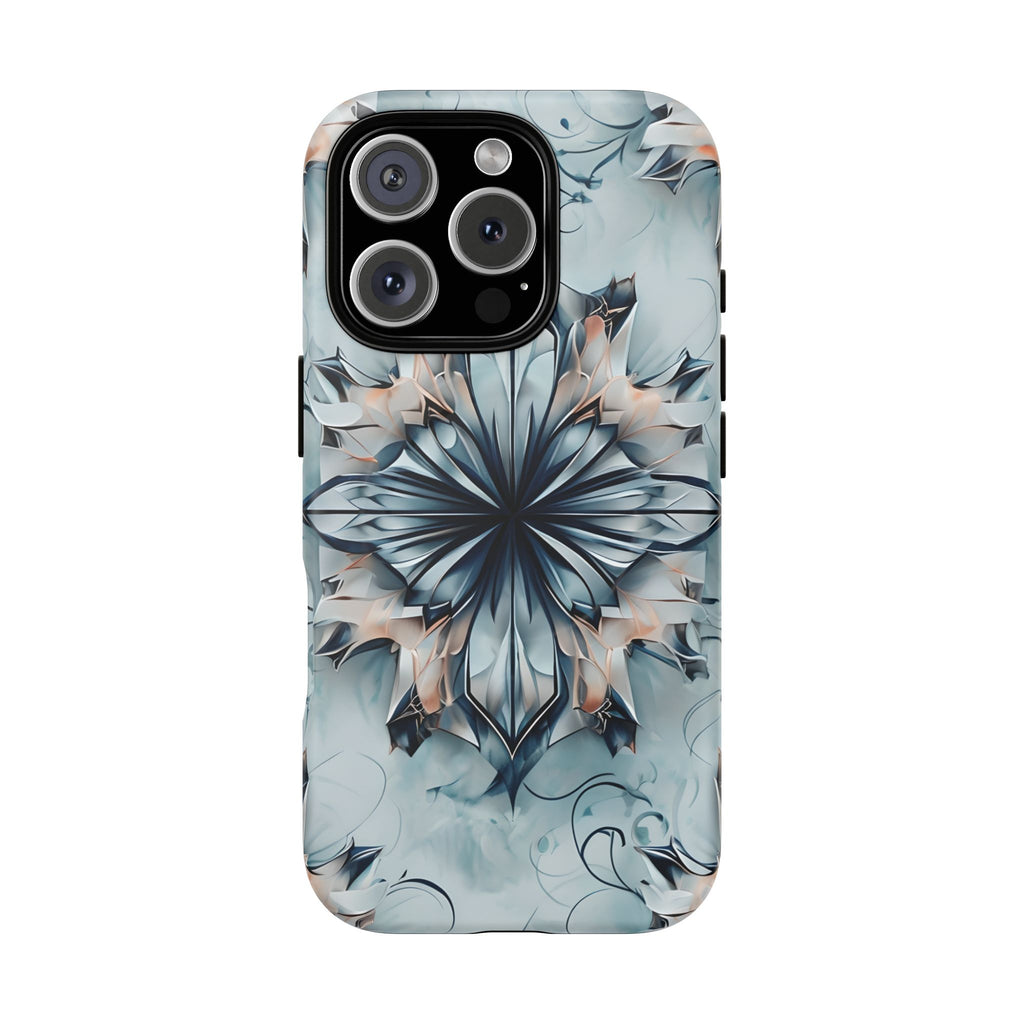Indigo Mirage - Artistic Kaleidoscope Collection Artistic Floral - iPhone 16 Pro MagSafe Phone Case -Bold Indigo Symmetrical Design