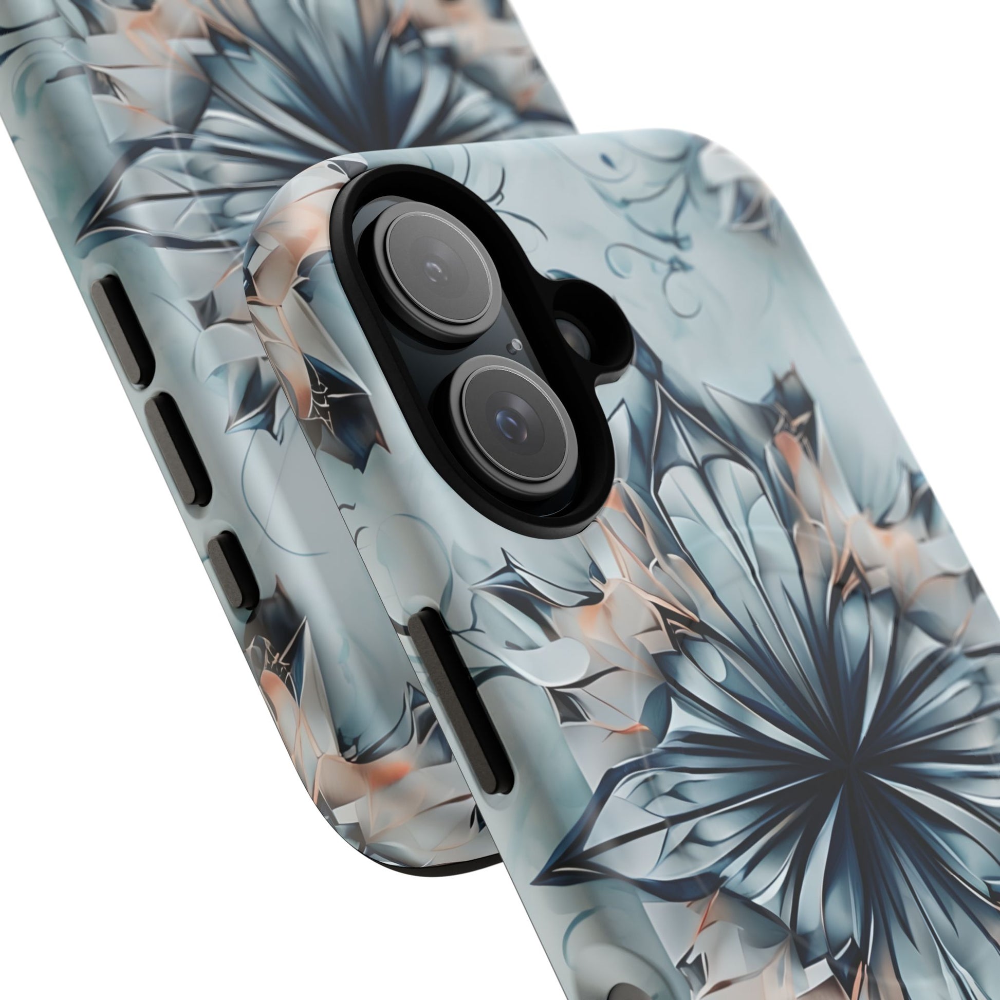 Indigo Mirage - Artistic Kaleidoscope Collection Artistic Floral - iPhone 16 MagSafe Phone Case -Bold Indigo Symmetrical Design