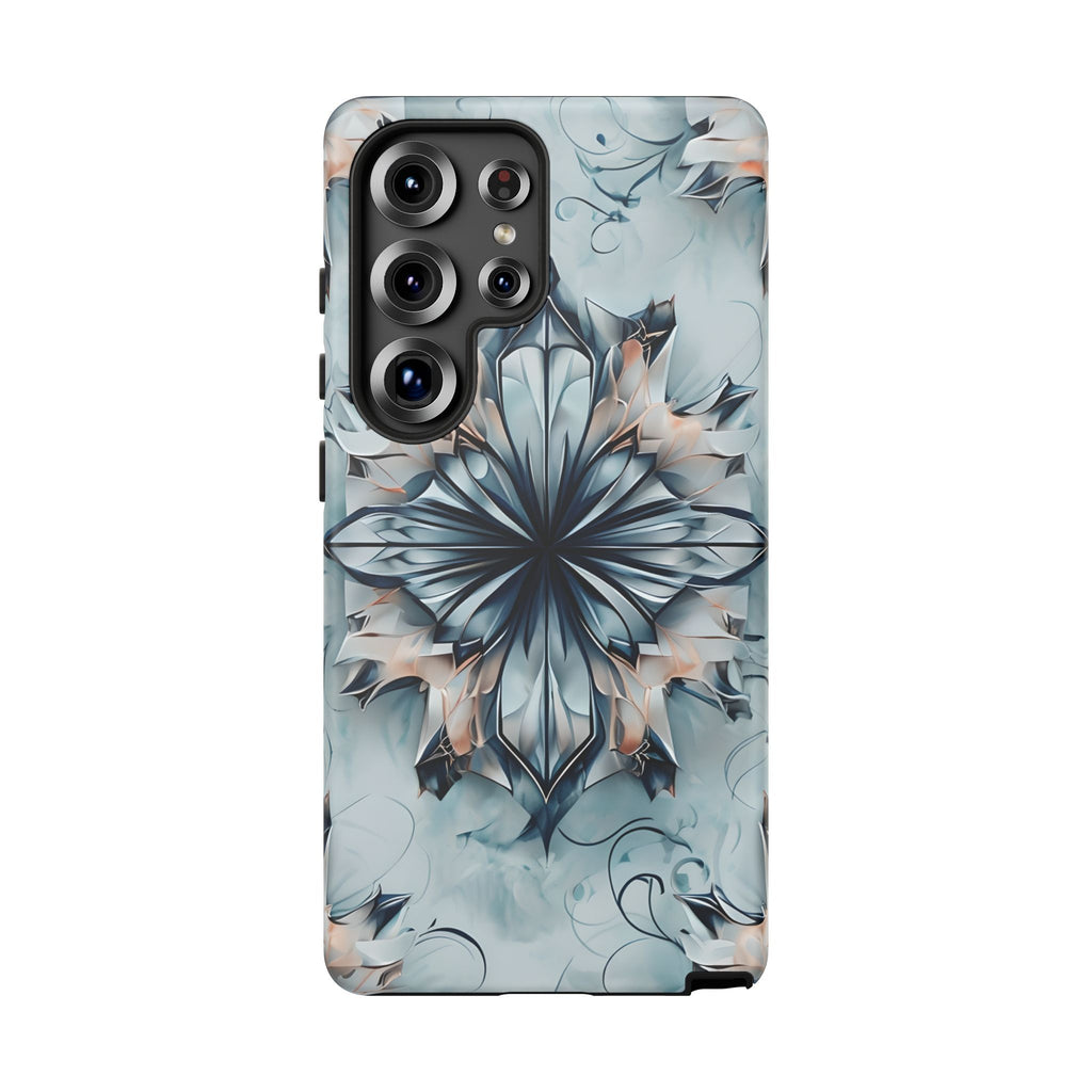 Indigo Mirage - Artistic Kaleidoscope Collection Artistic Floral - Samsung Galaxy S25 Ultra Tough Phone Case - Bold Indigo Symmetrical Design