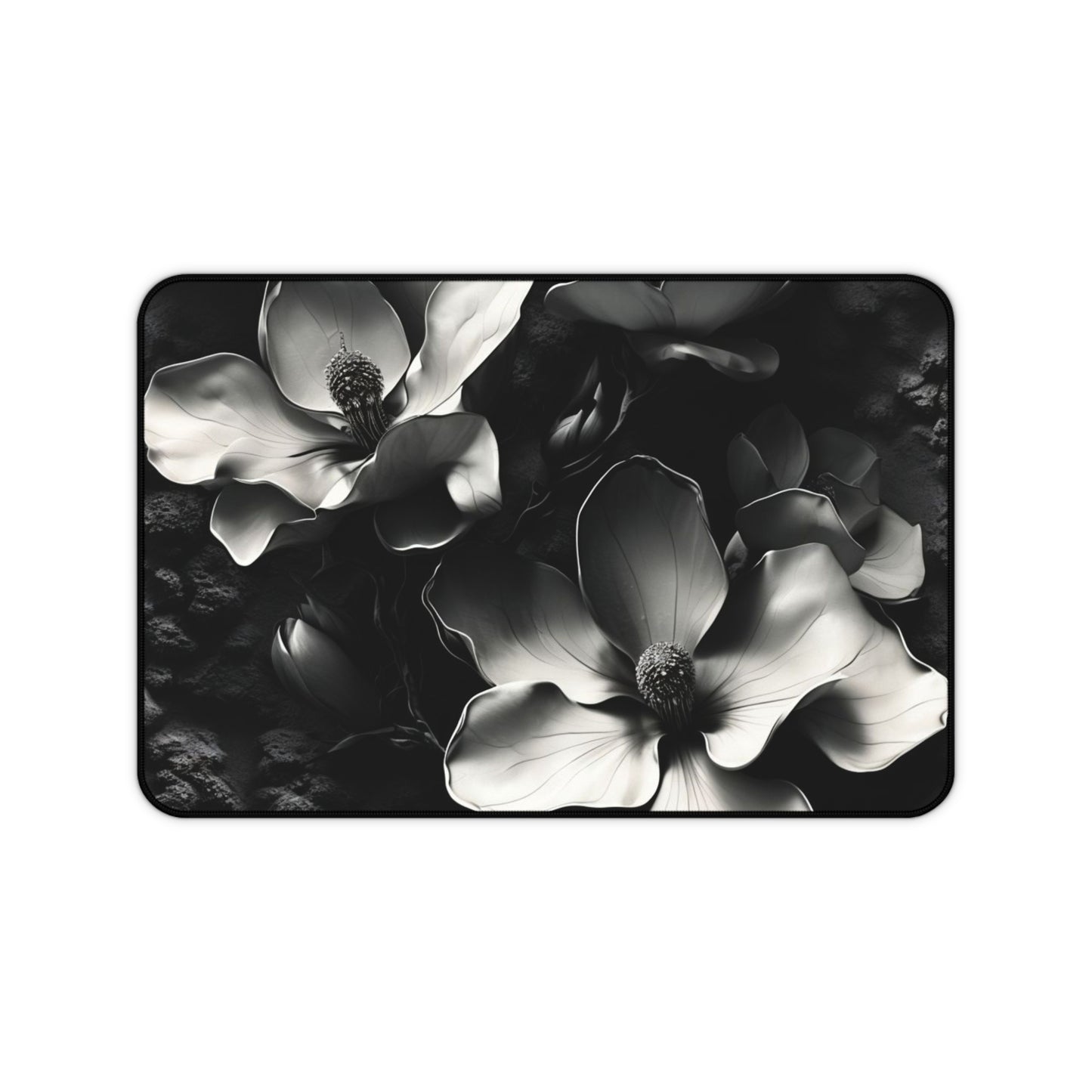 Monochrome Magnolia Desk Mat - Premium Office Desk Pad, 3 Sizes Available, Artistic Workspace Protection