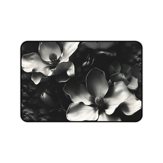 Monochrome Magnolia Desk Mat - Premium Office Desk Pad, 3 Sizes Available, Artistic Workspace Protection