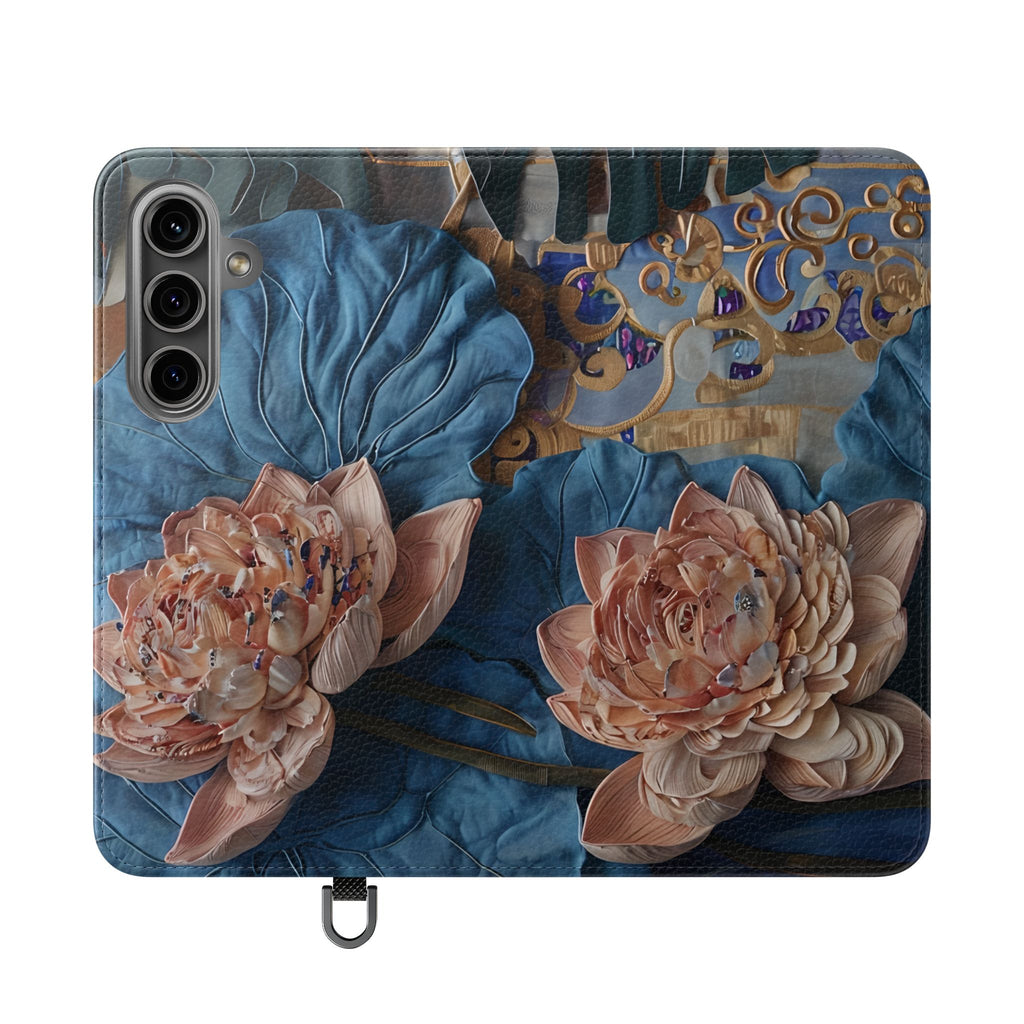 Peony Midnight Tapestry Wallet Phone Case - Flip Cover for Samsung Galaxy S24 - Floral and Tapestry Design