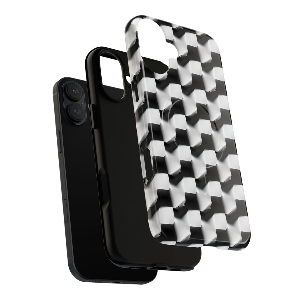 Monochrome Grid - iPhone 16 Plus MagSafe Phone Case - Bold, Modern Black & White Design