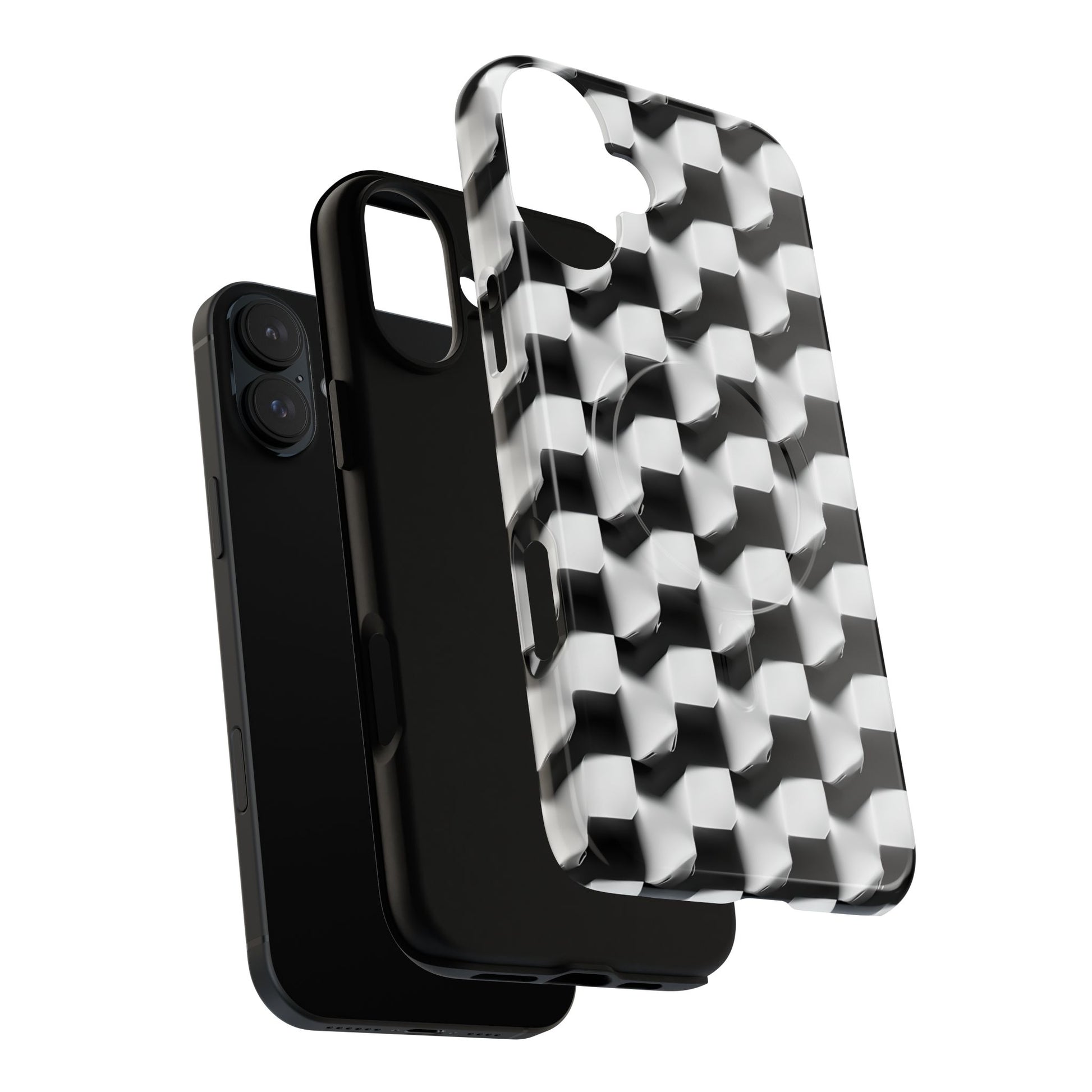 Monochrome Grid - iPhone 16 Plus MagSafe Phone Case - Bold, Modern Black & White Design