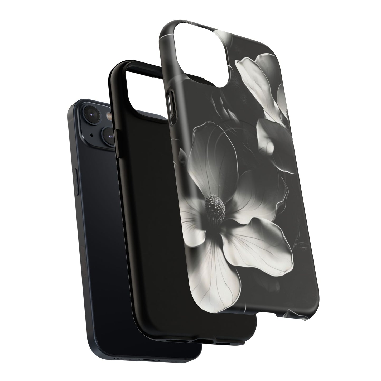 Monochrome Magnolia - Elegant Black & White Floral iPhone MagSafe Phone Case - Artistic Magnolia Design