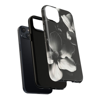 Monochrome Magnolia - Elegant Black & White Floral iPhone MagSafe Phone Case - Artistic Magnolia Design