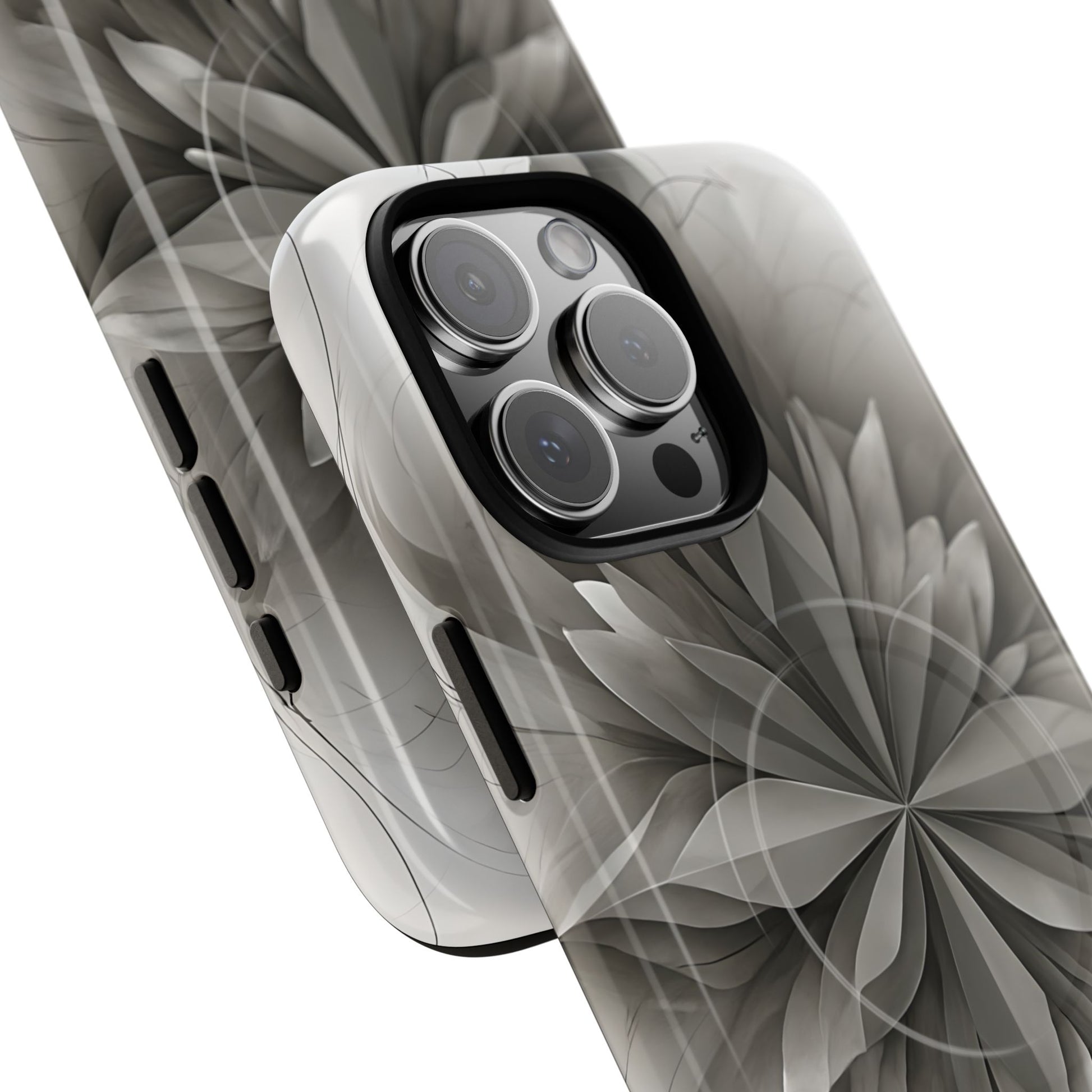 Silver Lotus - Elegant Monochrome Floral iPhone 16 Pro Max MagSafe Phone Case - Modern Lotus Design