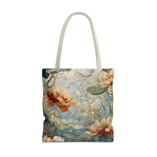 Waterlily Dreamscape Tote Bag (16x16 & 18x18)- Tranquil Art Print on Durable Polycanvas, Artistic Eco-Friendly Shopping Bag