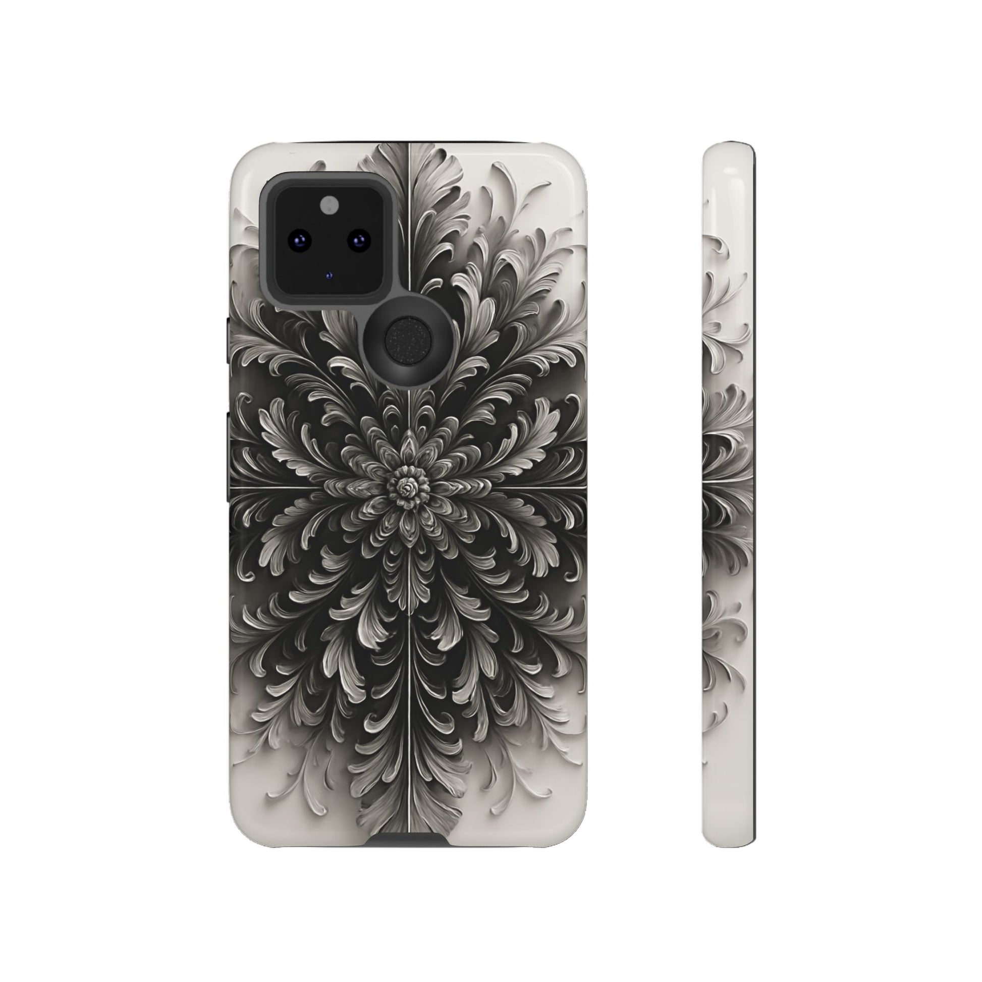 Obsidian Bloom - Elegant Black & White Google Pixel 5 5G Tough Phone Case - Intricate Mandala Flower Design