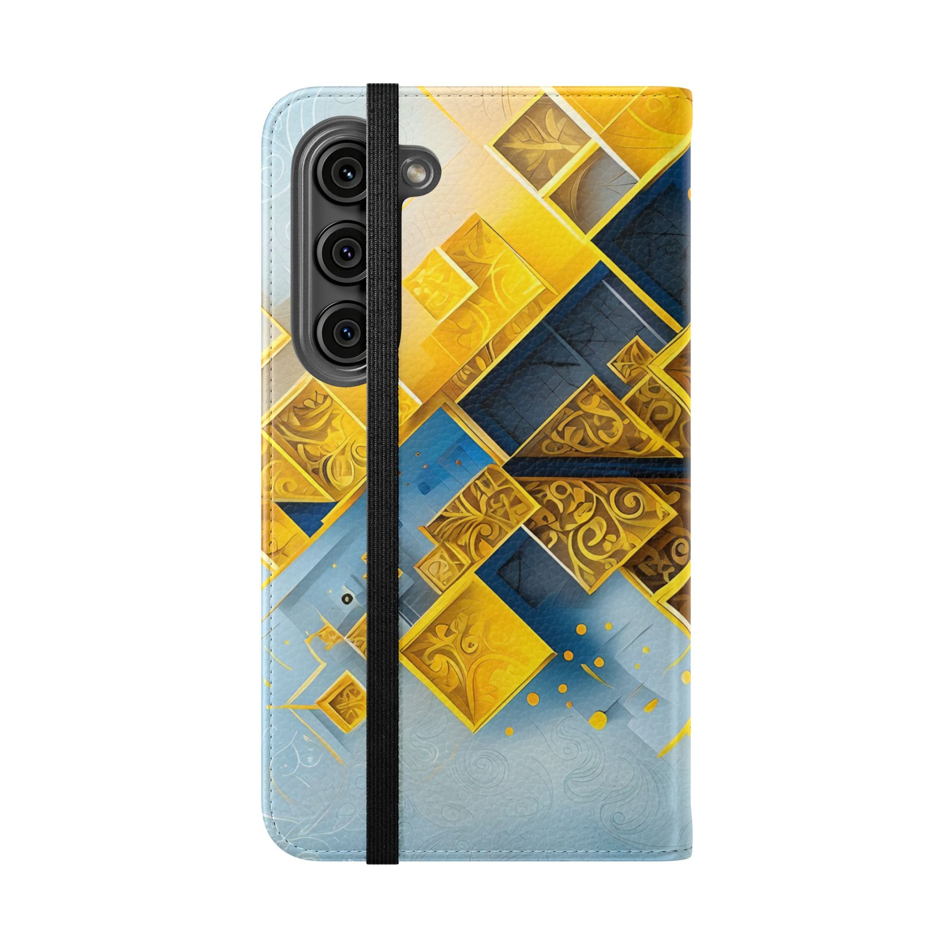 Golden Ascent Wallet Phone Case - Abstract Yellow & Blue Flip Cover for Samsung Galaxy S23