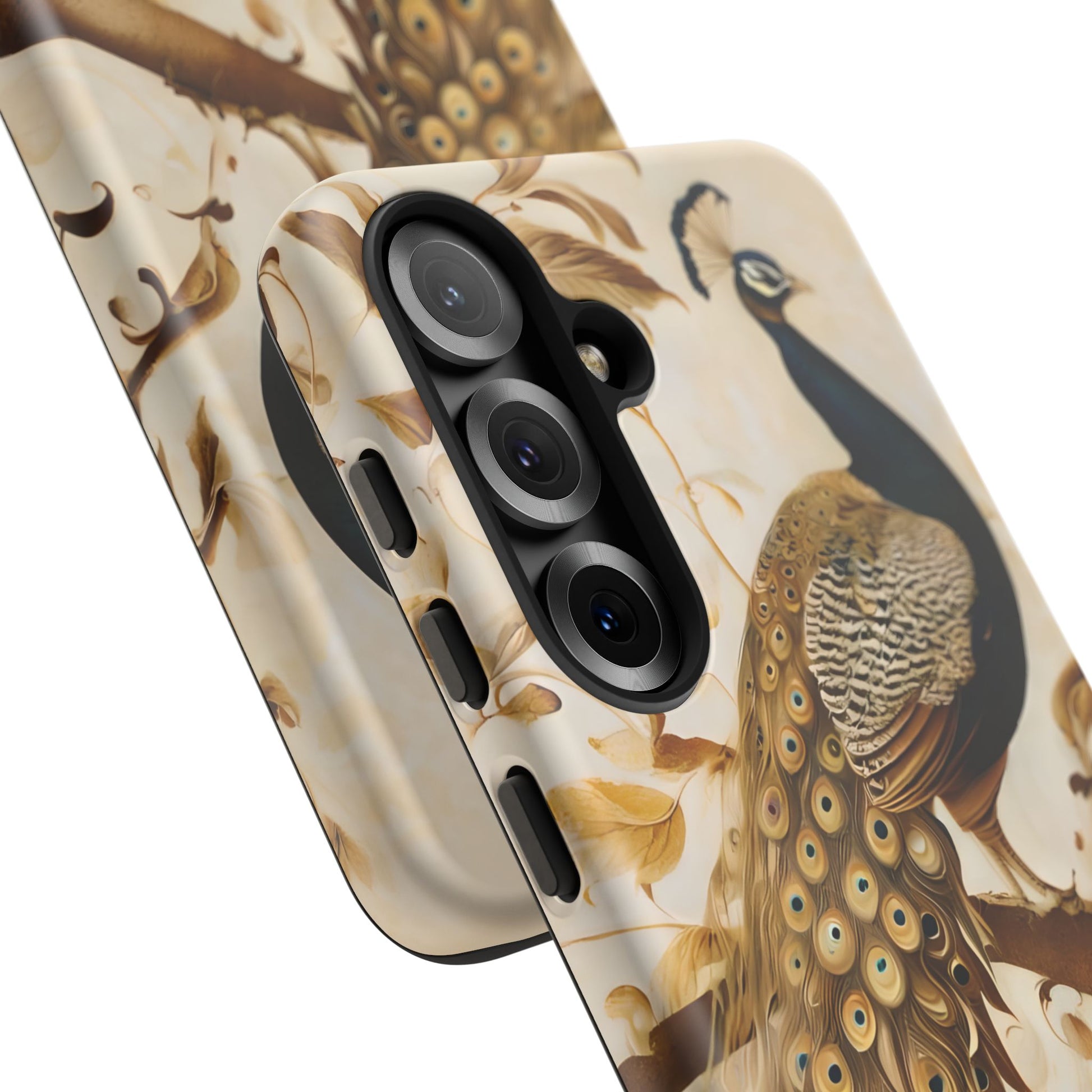 Golden Plumage - Luxe Peacock Art Samsung Galaxy S25 Phone Case - Elegant Gold & Cream Design