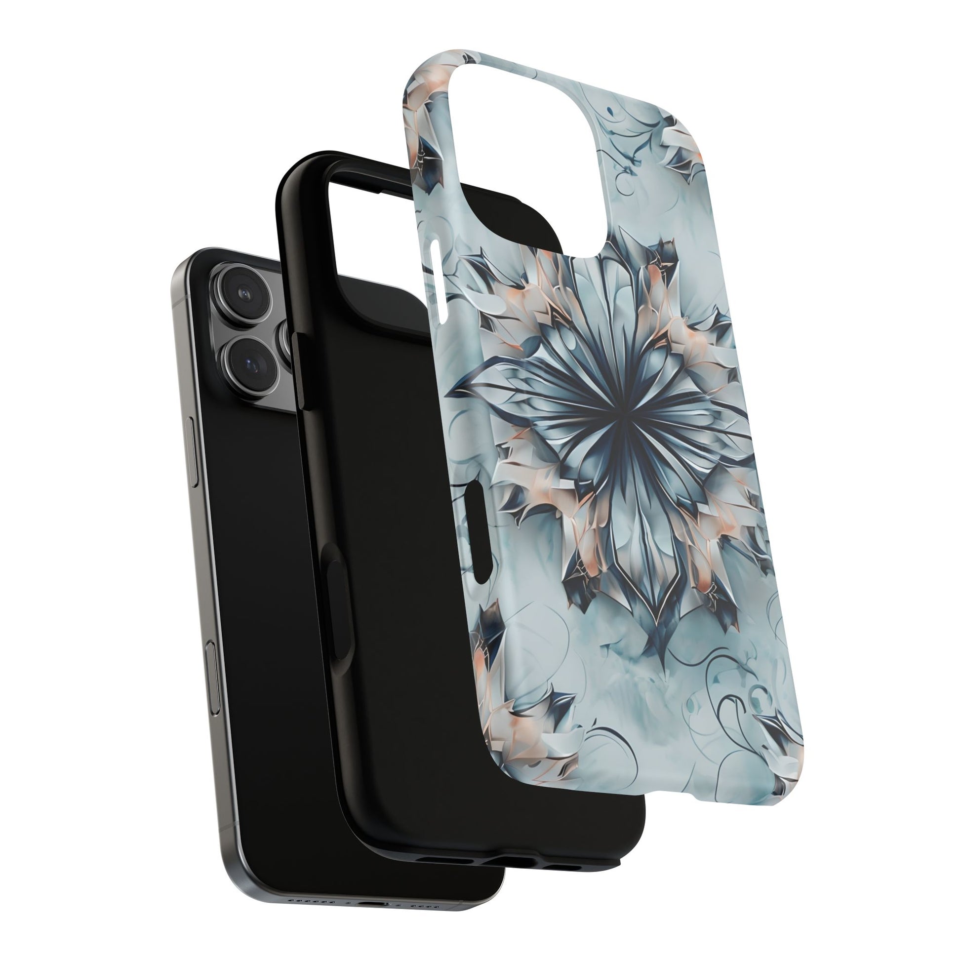 Indigo Mirage - Artistic Kaleidoscope Collection Artistic Floral - iPhone 16 Pro Max MagSafe Phone Case -Bold Indigo Symmetrical Design