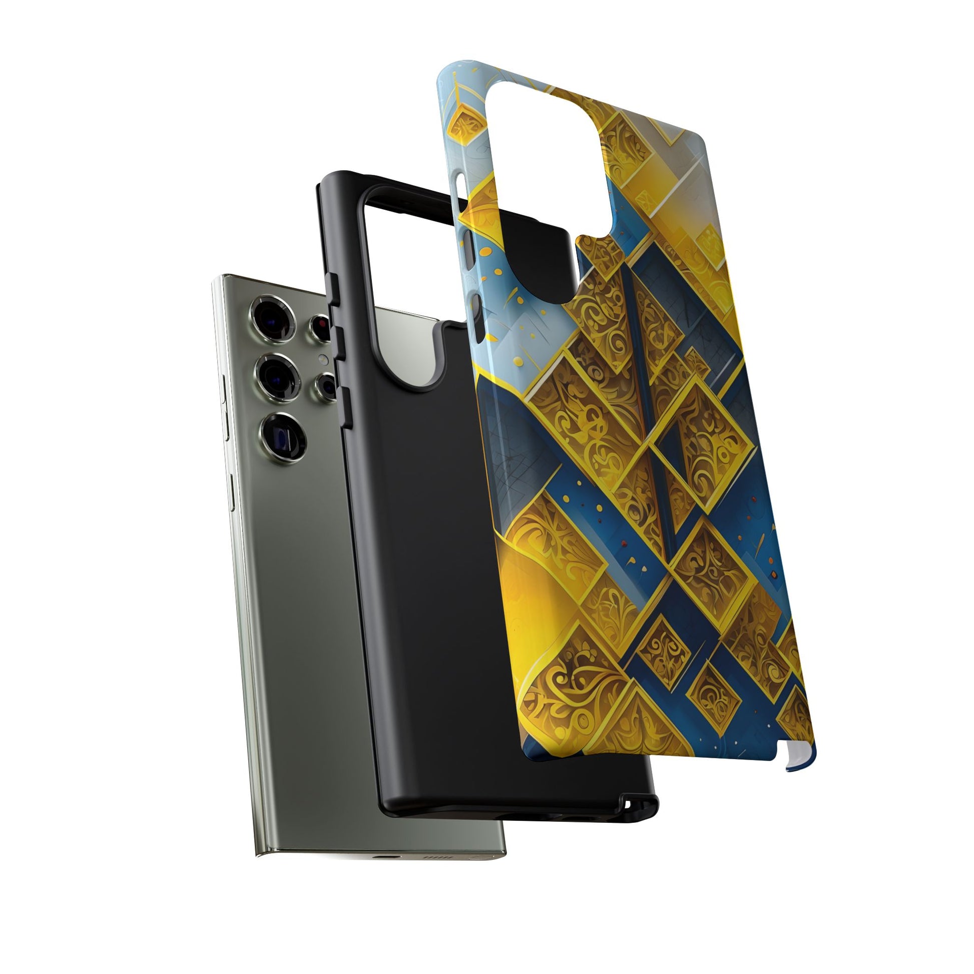 Golden Ascent geometric gold and blue Samsung Galaxy tough phone case dual layer protection