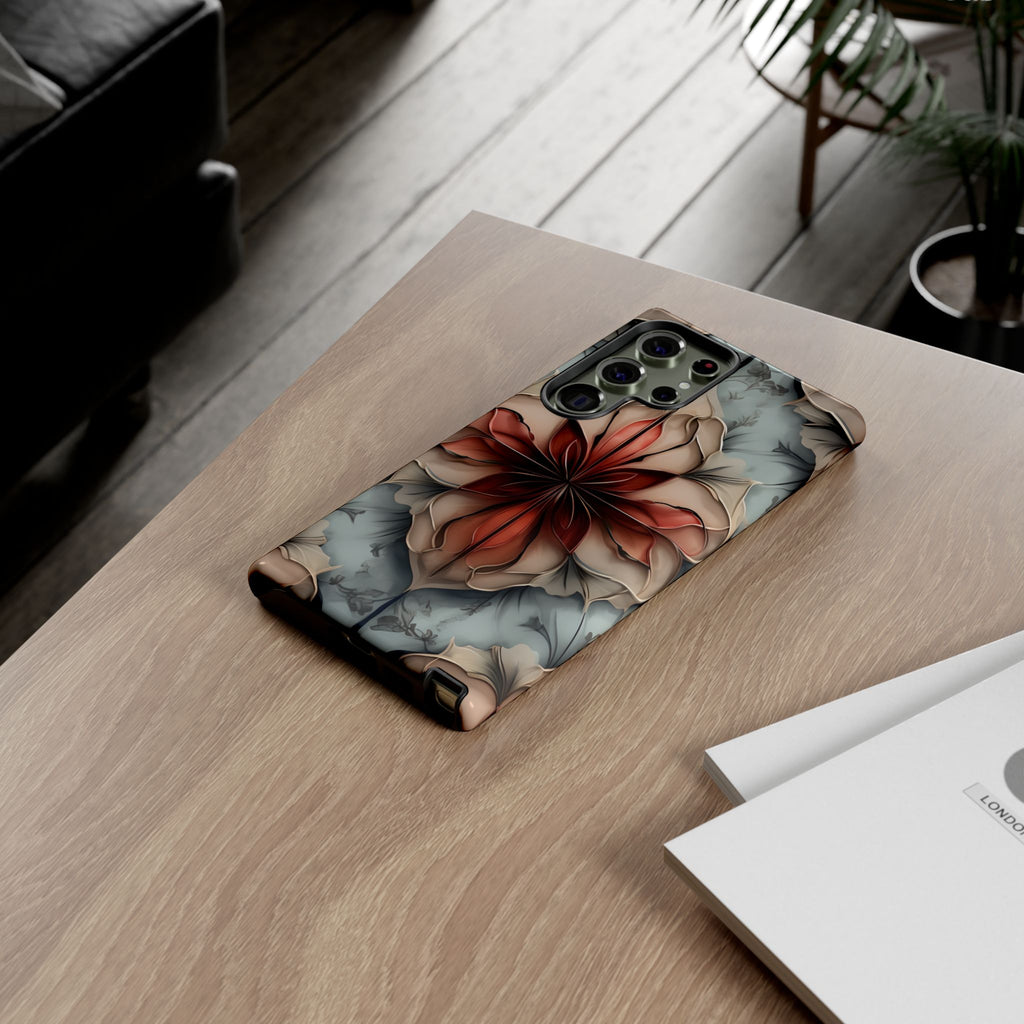 Ember Bloom - Kaleidoscope Collection Artistic Floral - Samsung Galaxy S23 Ultra Tough Phone Case - Fiery Symmetrical Design
