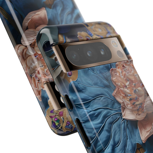 Peony Midnight Tapestry elegant peony floral artwork Google Pixel phone case angled view
