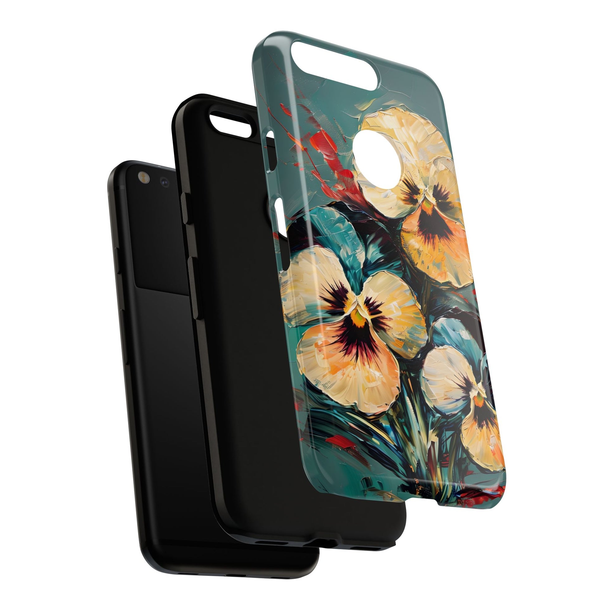 Golden Pansy Cascade Tough Case for Google Pixel - Floral Artistic Shockproof Cover, Elegant Protective Phone Case