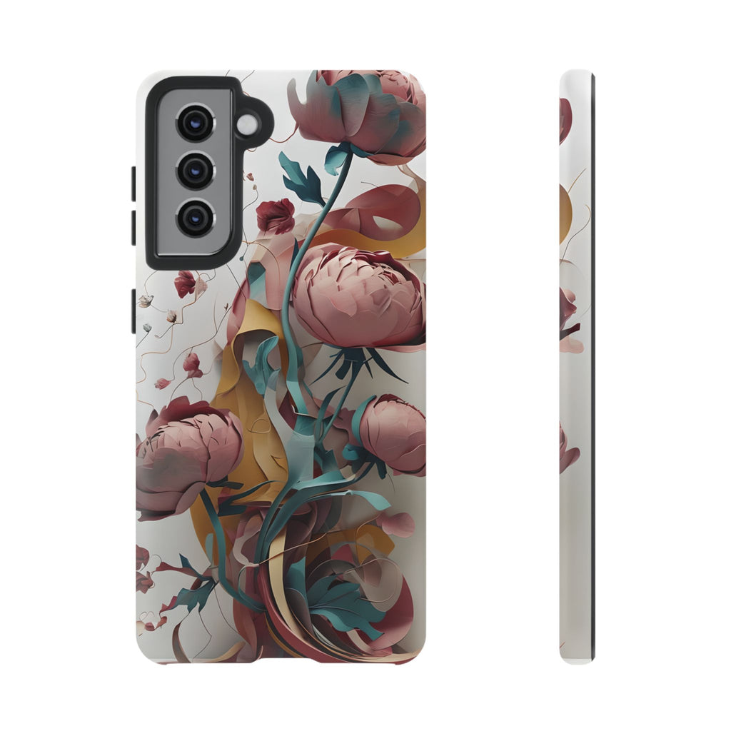 Blushing Peony Veil - Elegant Painterly Floral Samsung Galaxy S21 Tough Phone Case - Soft Blush & Teal Peony Design