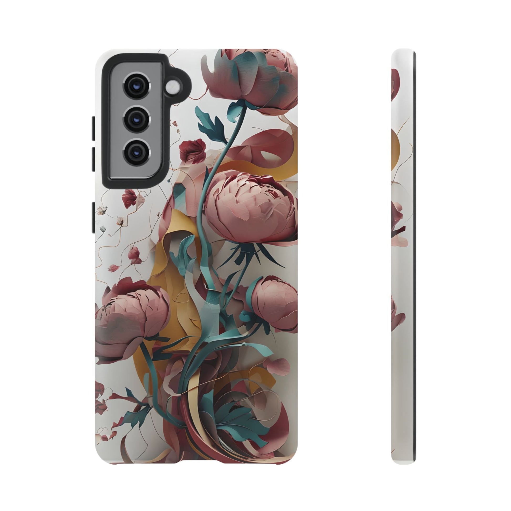 Blushing Peony Veil - Elegant Painterly Floral Samsung Galaxy S21 Tough Phone Case - Soft Blush & Teal Peony Design