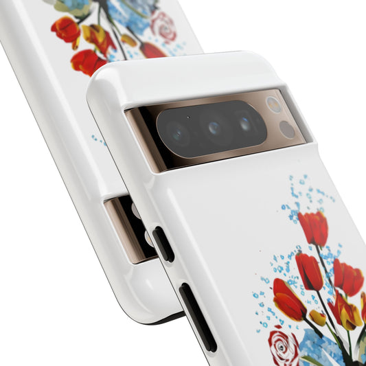 Bouquet Brilliance colorful tulip floral artwork Google Pixel phone case angled view
