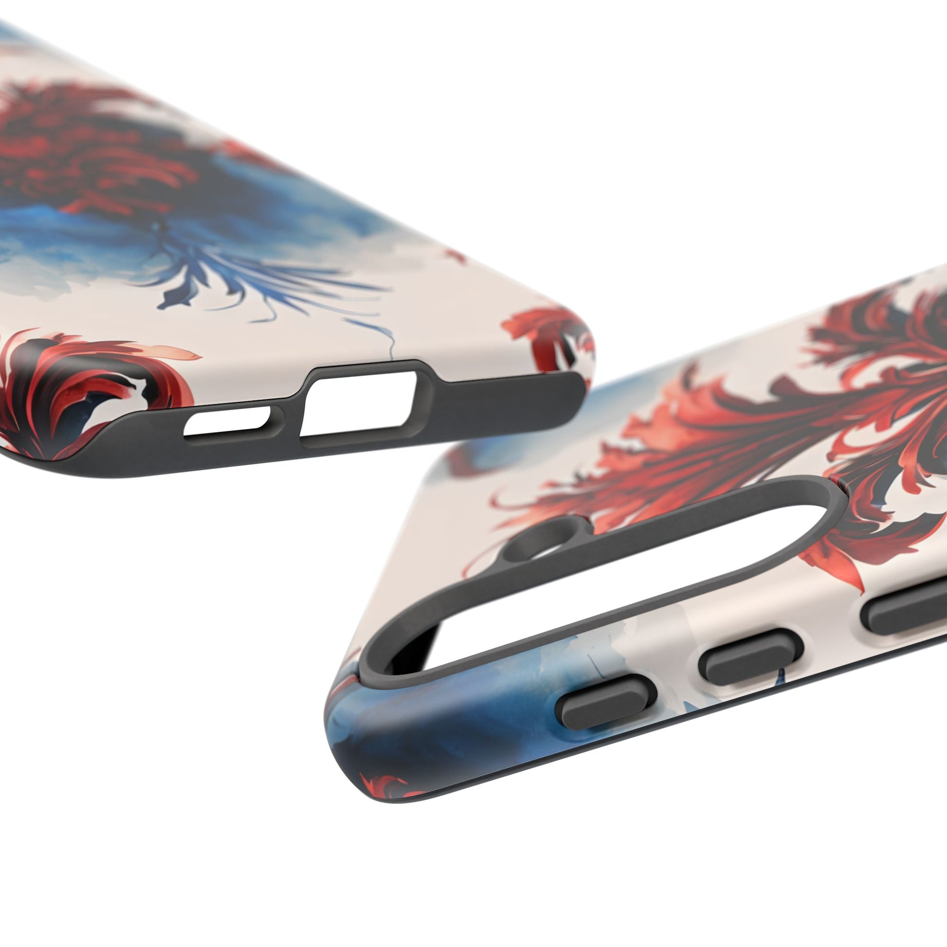Crimson Plume - Bold Artistic Feather Samsung Galaxy S25 Tough Phone Case - Dramatic Red & Blue Design