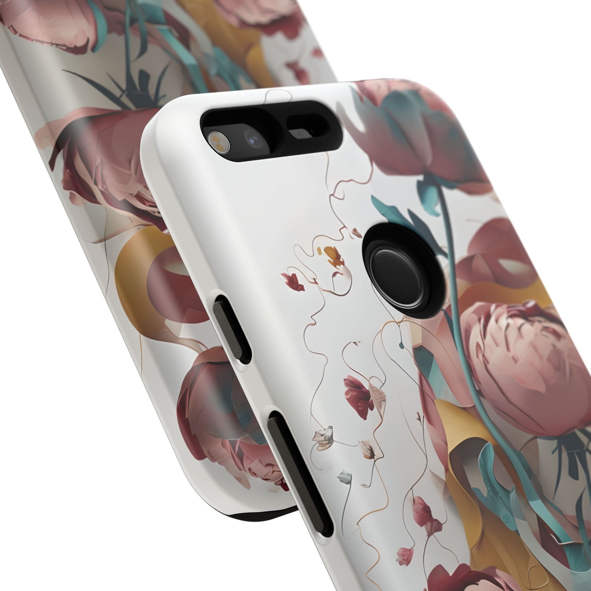 Blushing Peony Veil - Elegant Painterly Floral Google Pixel XL Tough Phone Case - Soft Blush & Teal Peony Design