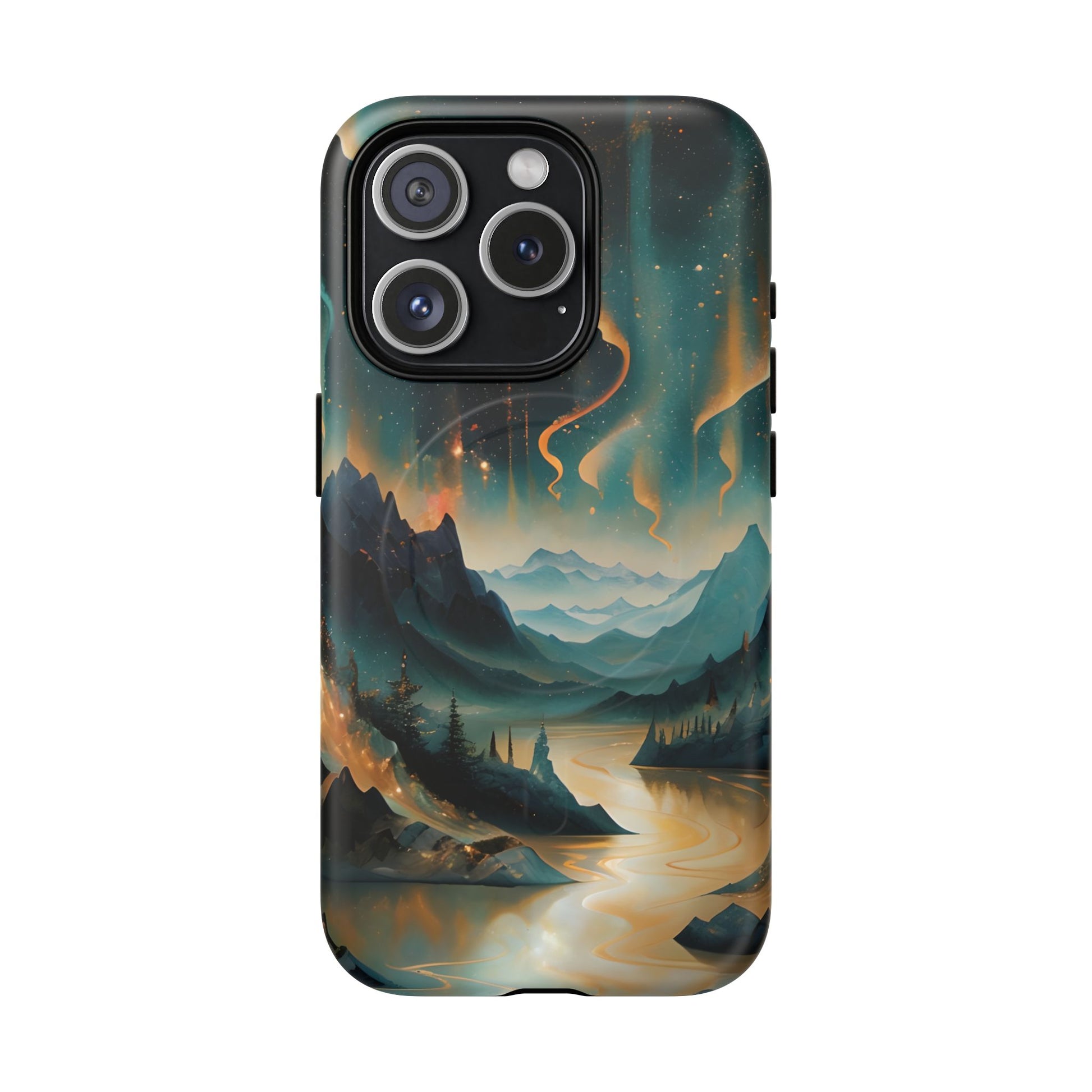 Aurora Dreamscape iPhone 15 Pro Case – Northern Lights Art, MagSafe Compatible, Tough Shockproof Cover