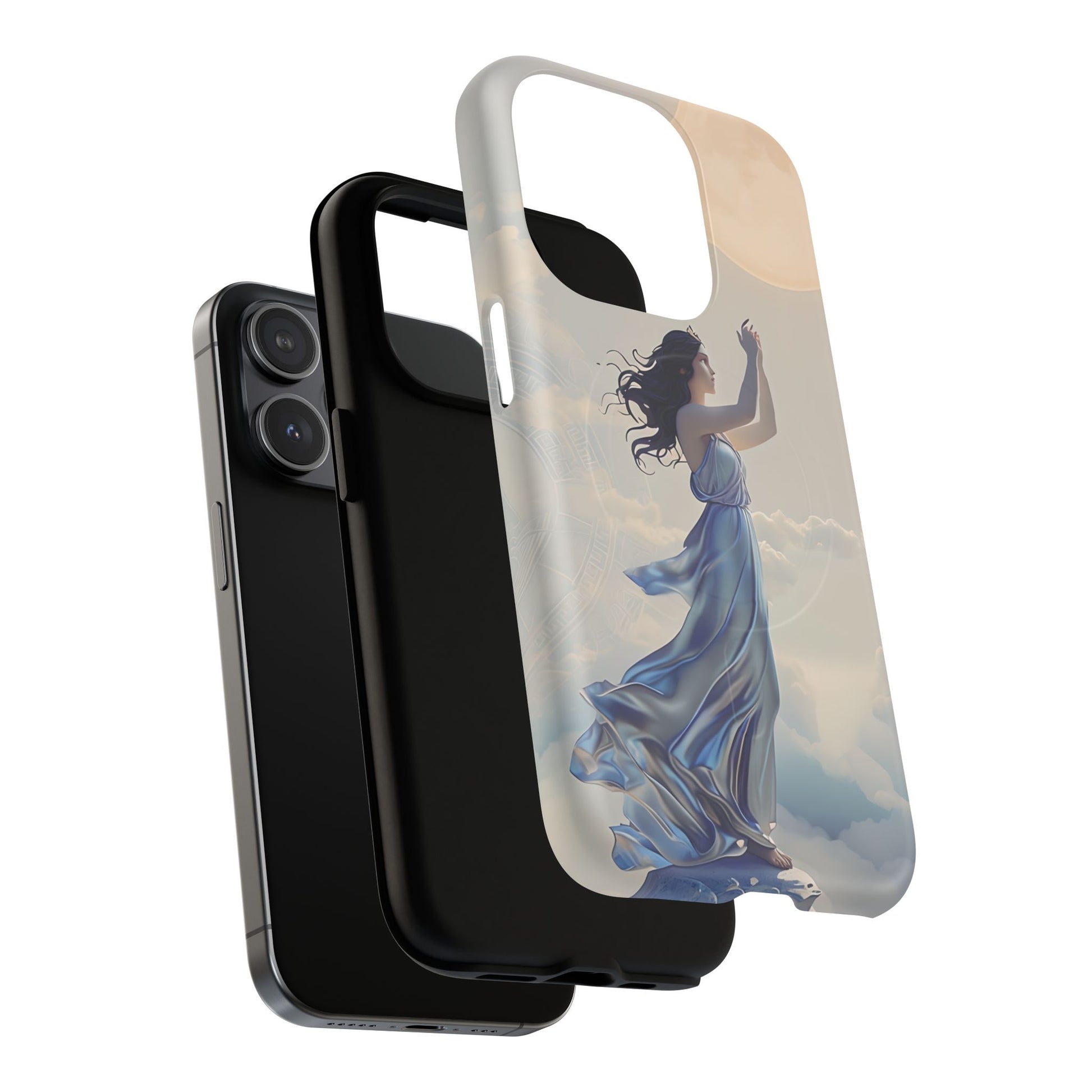 Moonlit Ascend - Ethereal Celestial Art iPhone 15 Pro MagSafe Phone Case -Dreamy Night Sky & Floating Woman Design