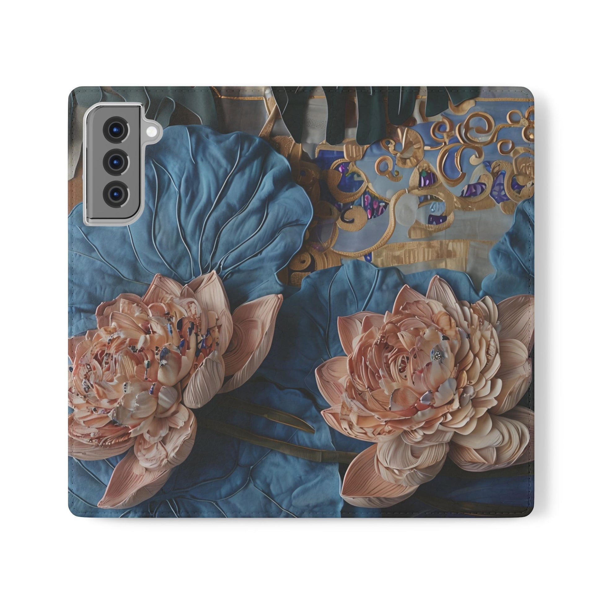 Peony Midnight Tapestry Wallet Phone Case - Flip Cover for Samsung Galaxy S21 Plus - Floral and Tapestry Design