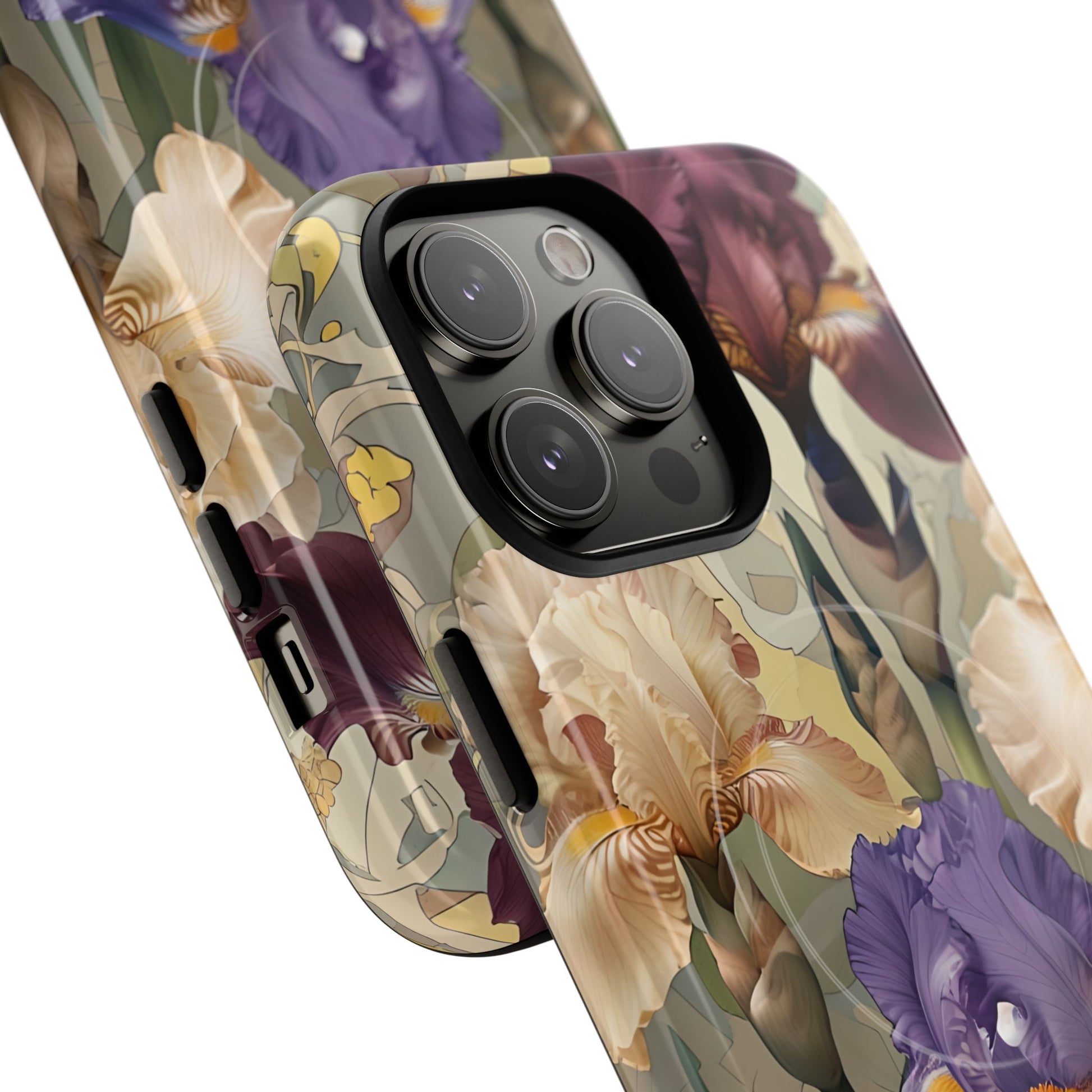 Iris Reverie - Elegant Painterly - iPhone 14 Pro Max - MagSafe Compatible - Artistic Purple & Cream Iris Design