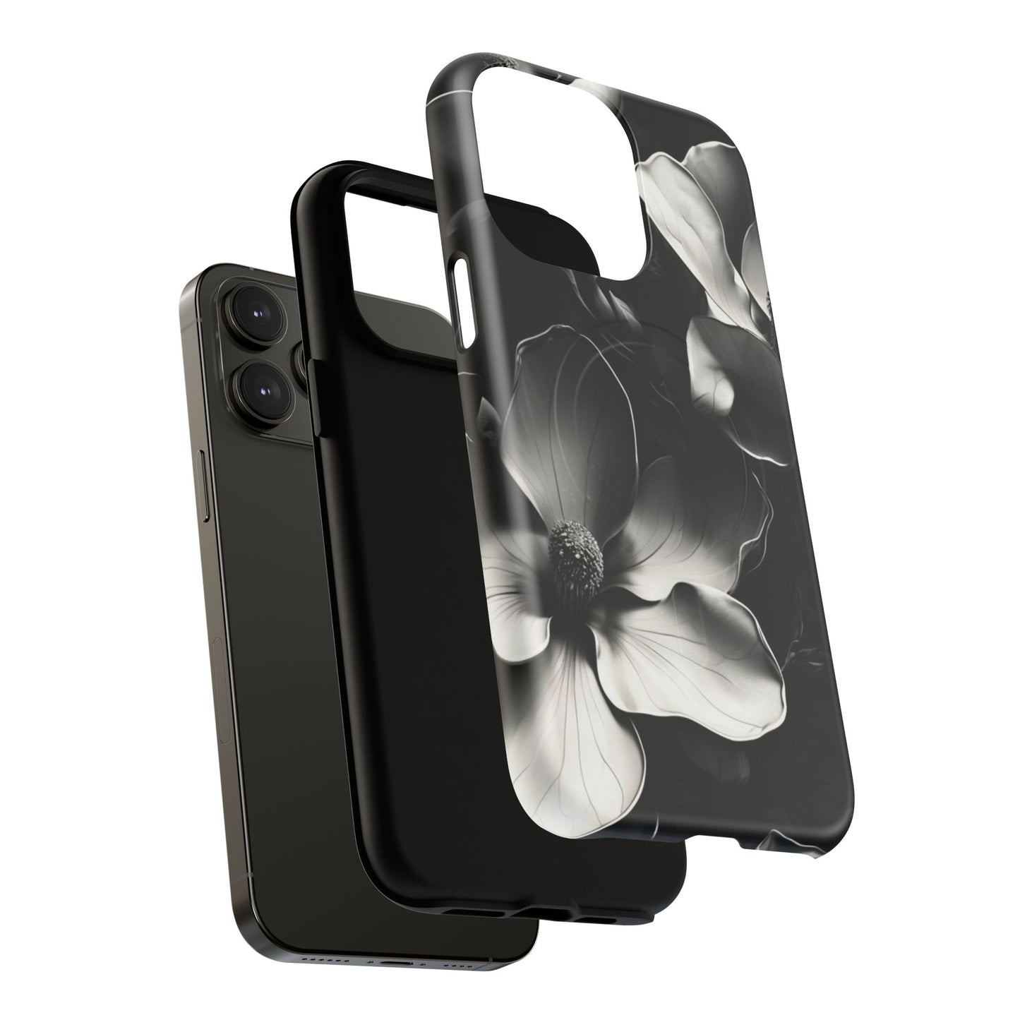 Monochrome Magnolia - Elegant Black & White Floral iPhone MagSafe Phone Case - Artistic Magnolia Design