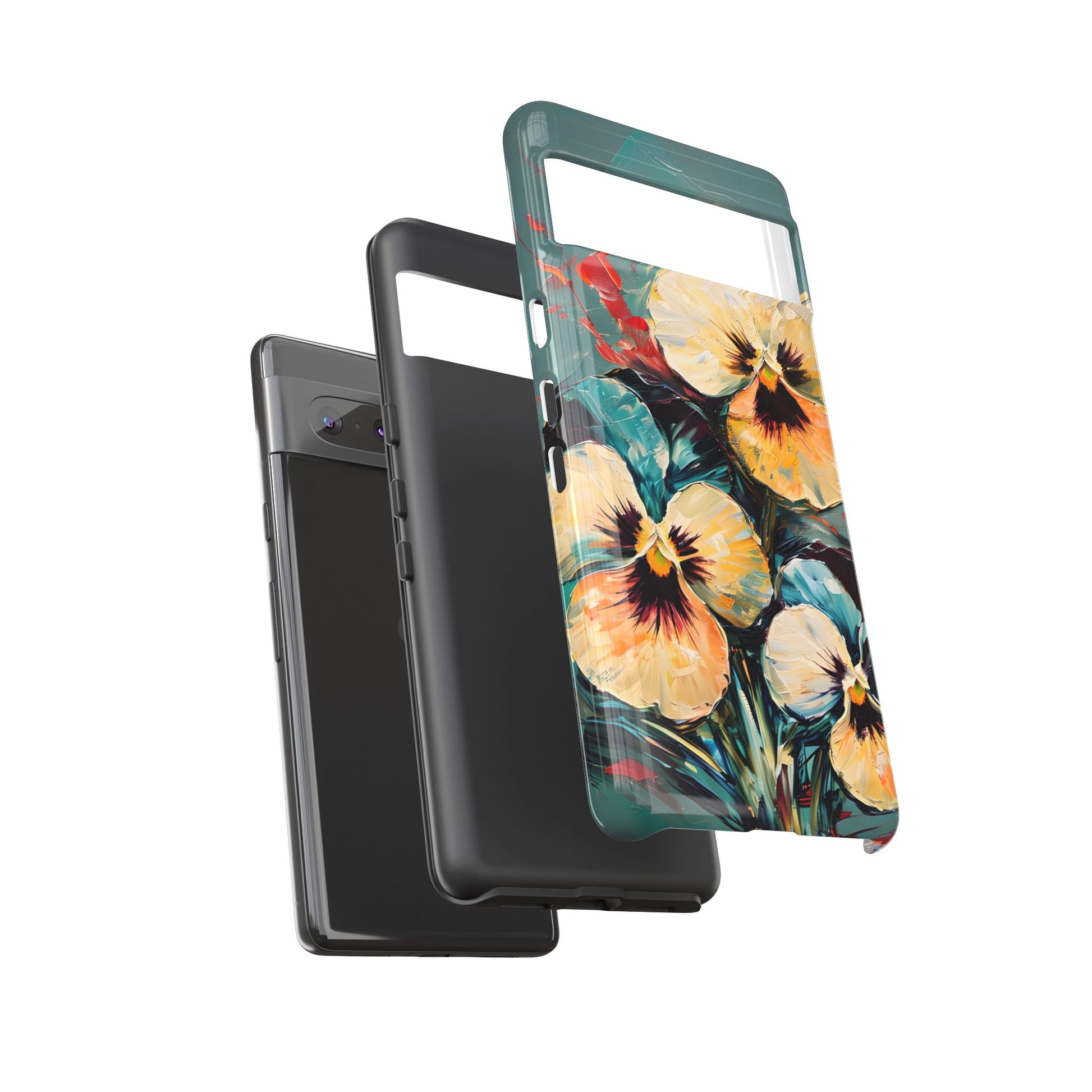 Golden Pansy Cascade Tough Case for Google Pixel 7 - Floral Artistic Shockproof Cover, Elegant Protective Phone Case