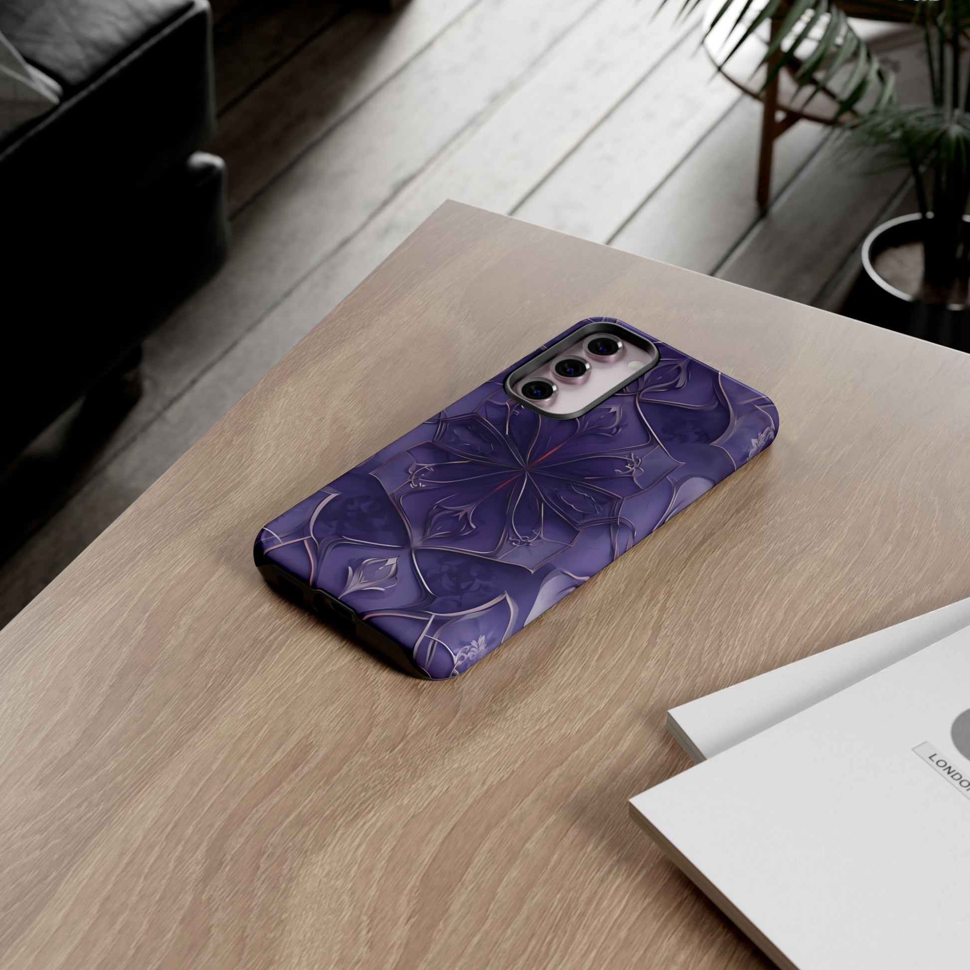 Violet Nebula - Kaleidoscope Collection Artistic Floral Burst - Samsung Galaxy S23 Plus Tough Phone Case - Bold Purple Symmetrical Design