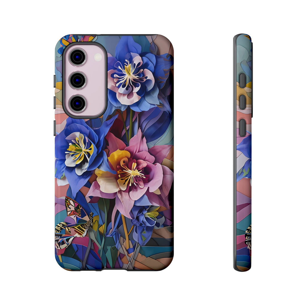 Blue Columbine Carnivale - Artistic Floral & Butterfly Samsung S23 Plus Tough Phone Case - Vibrant Botanical Design