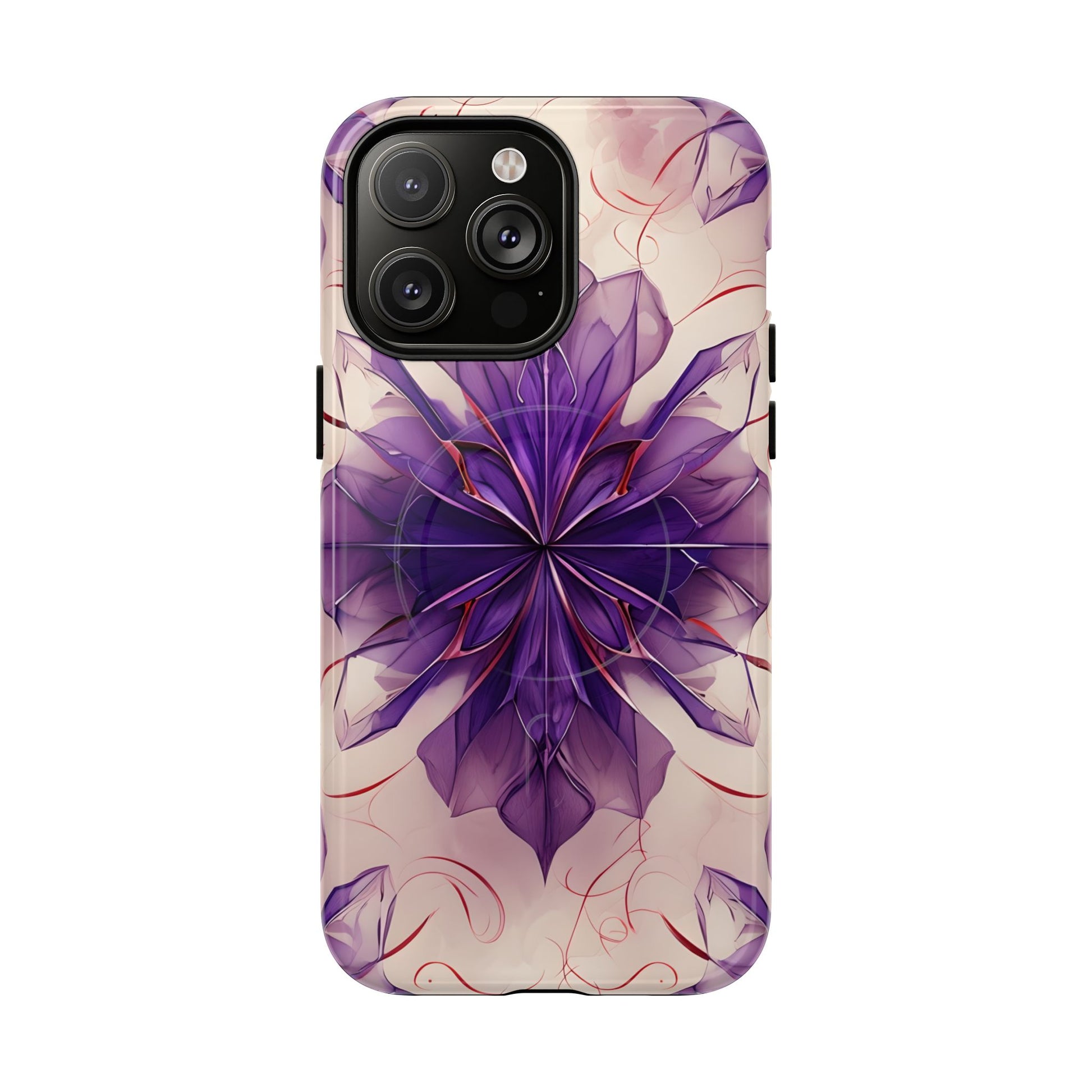 Violet Reverie - Kaleidoscope Collection Artistic Floral Burst - iPhone 14 Pro Max MagSafe Phone Case - Bold Purple Symmetrical Design
