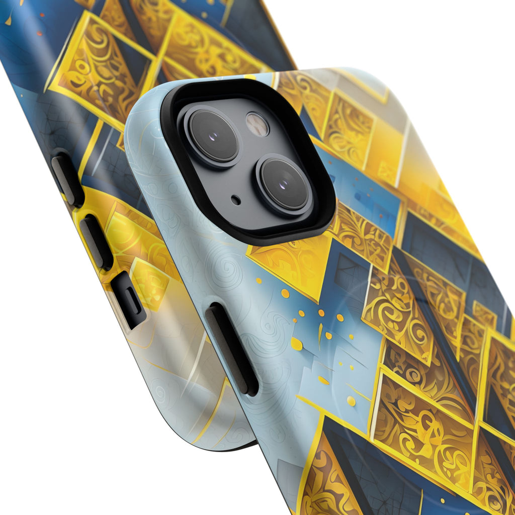 Golden Ascent Luxe Geometric iPhone 14 - MagSafe Compatible - Elegant Abstract Gold Design