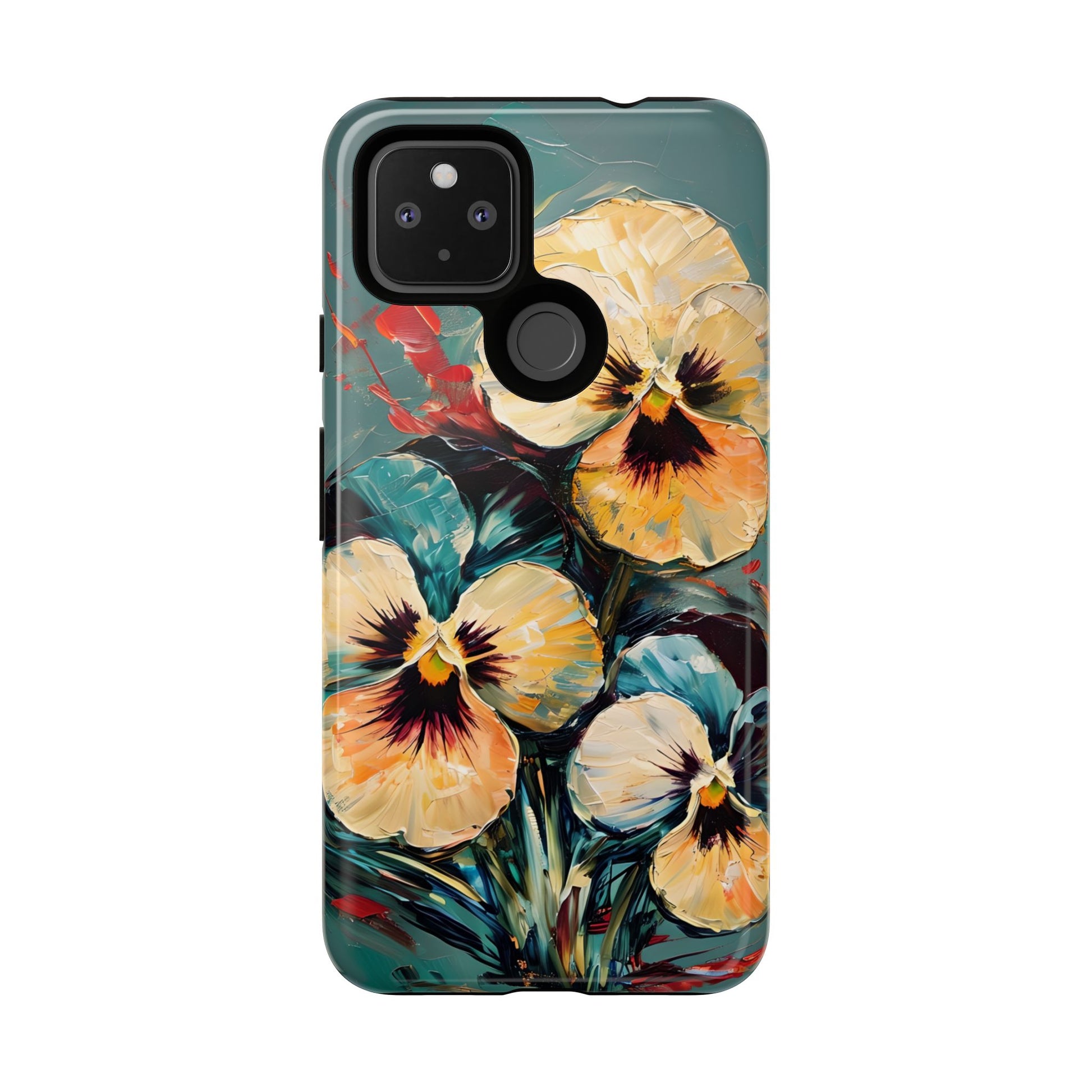 Golden Pansy Cascade Tough Case for Google Pixel 4a 5G - Floral Artistic Shockproof Cover, Elegant Protective Phone Case