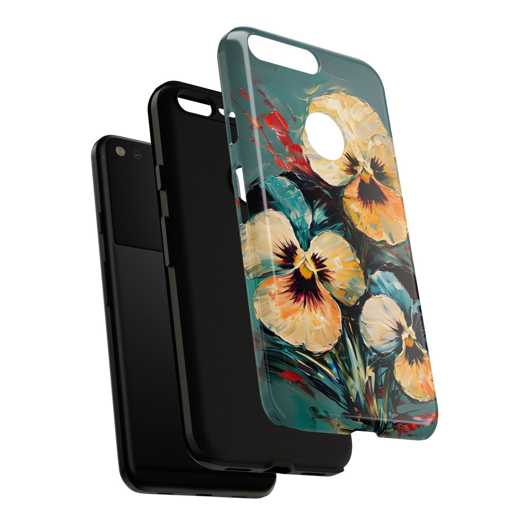 Golden Pansy Cascade Tough Case for Google Pixel XL - Floral Artistic Shockproof Cover, Elegant Protective Phone Case